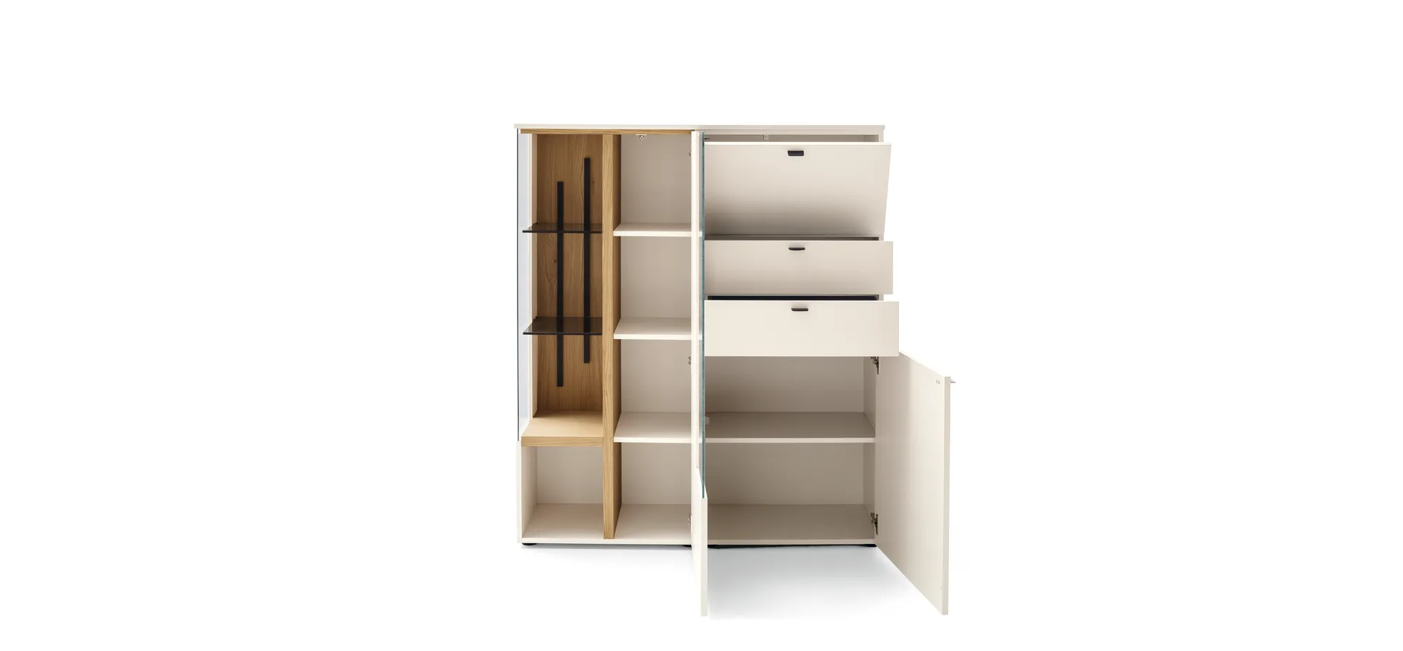 Highboard - Lack Creme, Akzent wildeiche Furnier