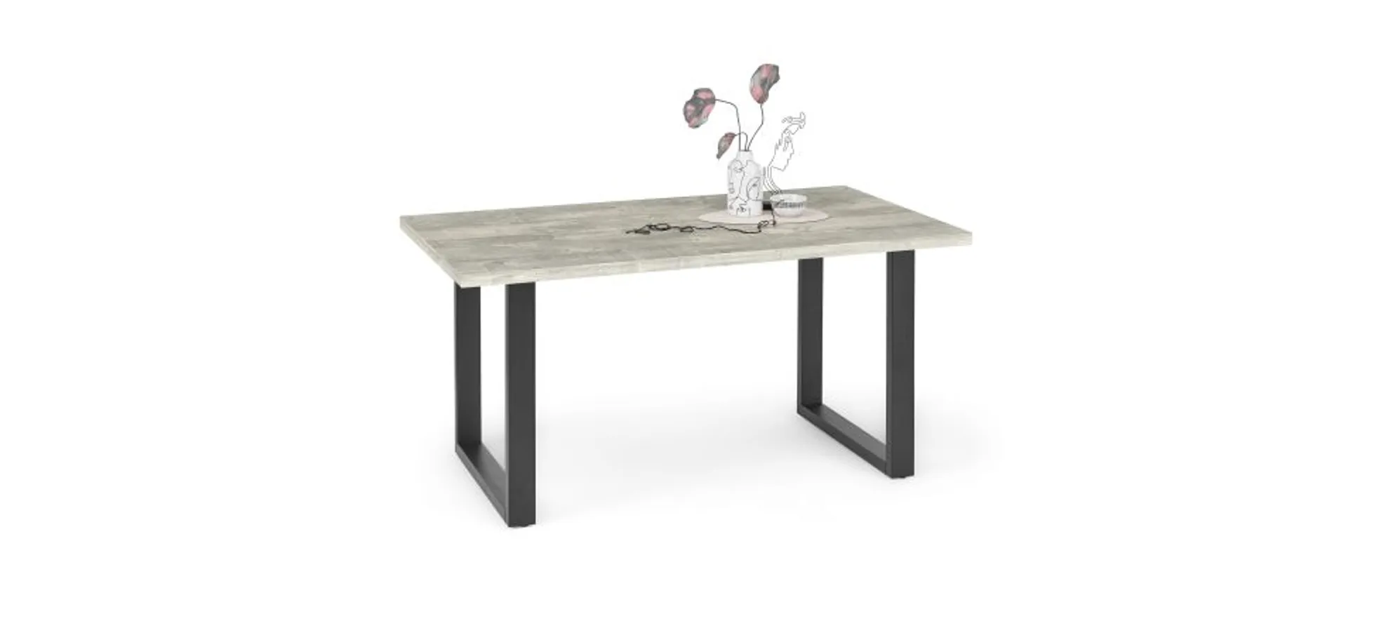 Esstisch - LB ca. 140x90 cm, Betonoptik, Schwarz