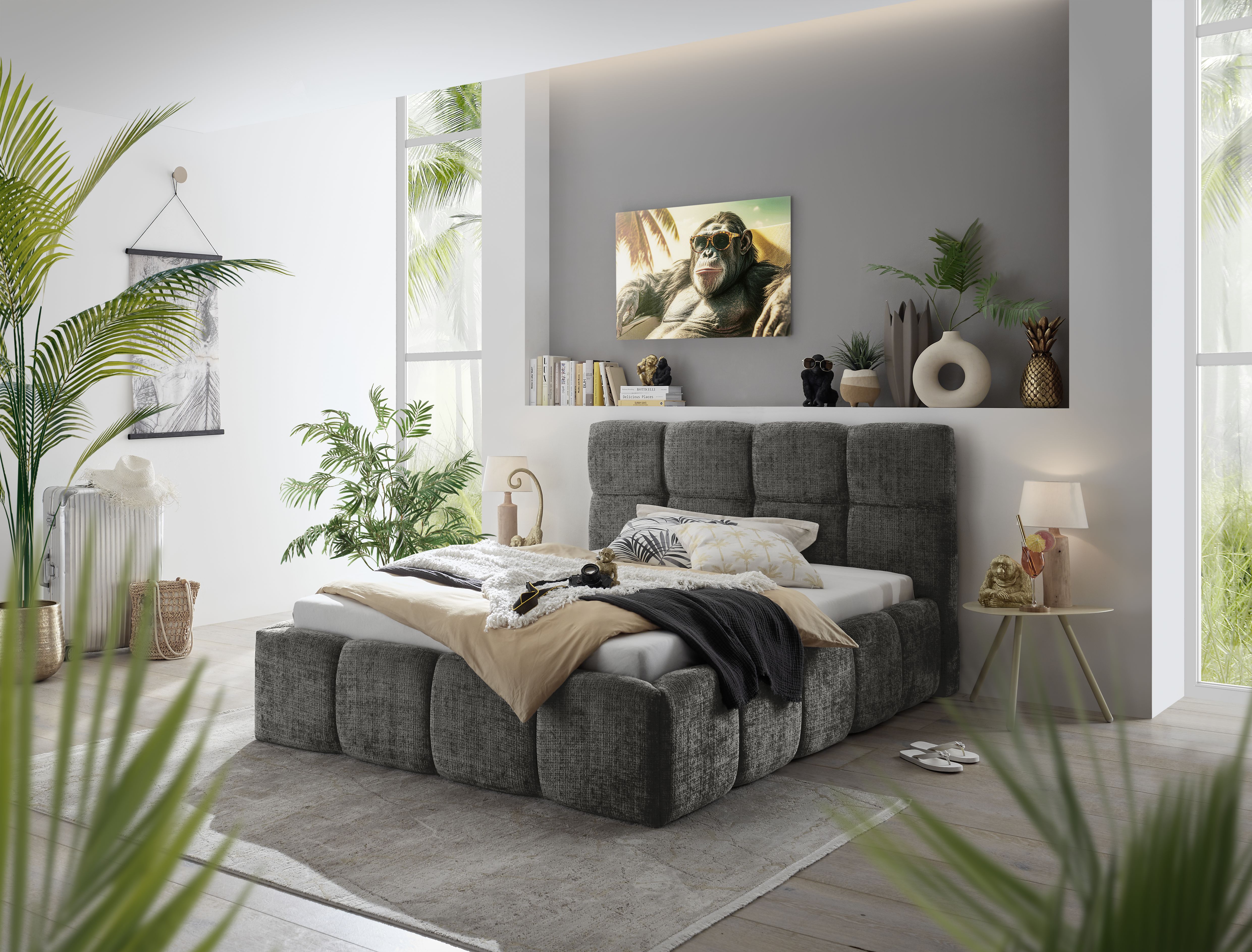 Bettgestell, Stoff Grau  - Sandrin R