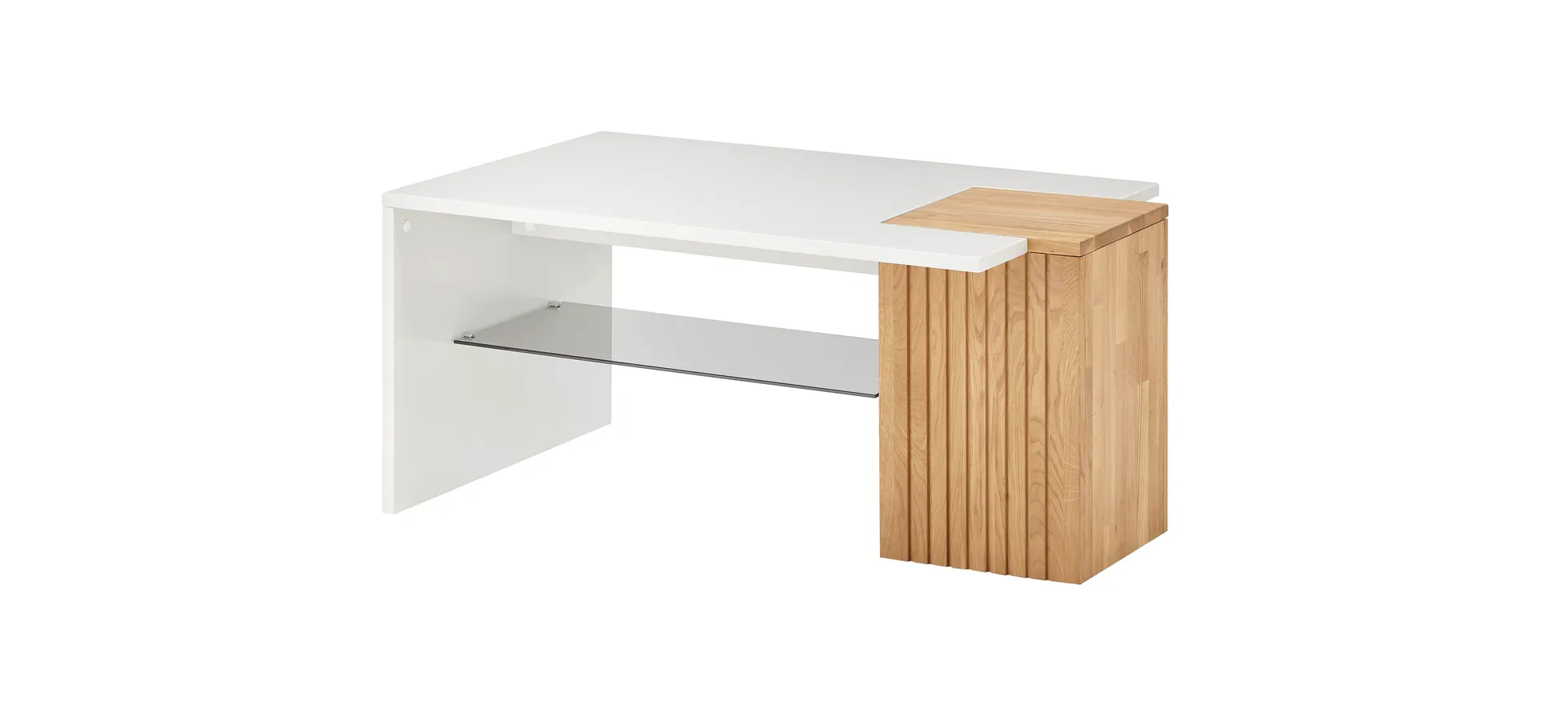 Couchtisch - LBH ca. 110x65x50 cm, Lack, weiß-grau, Eiche teilmassiv