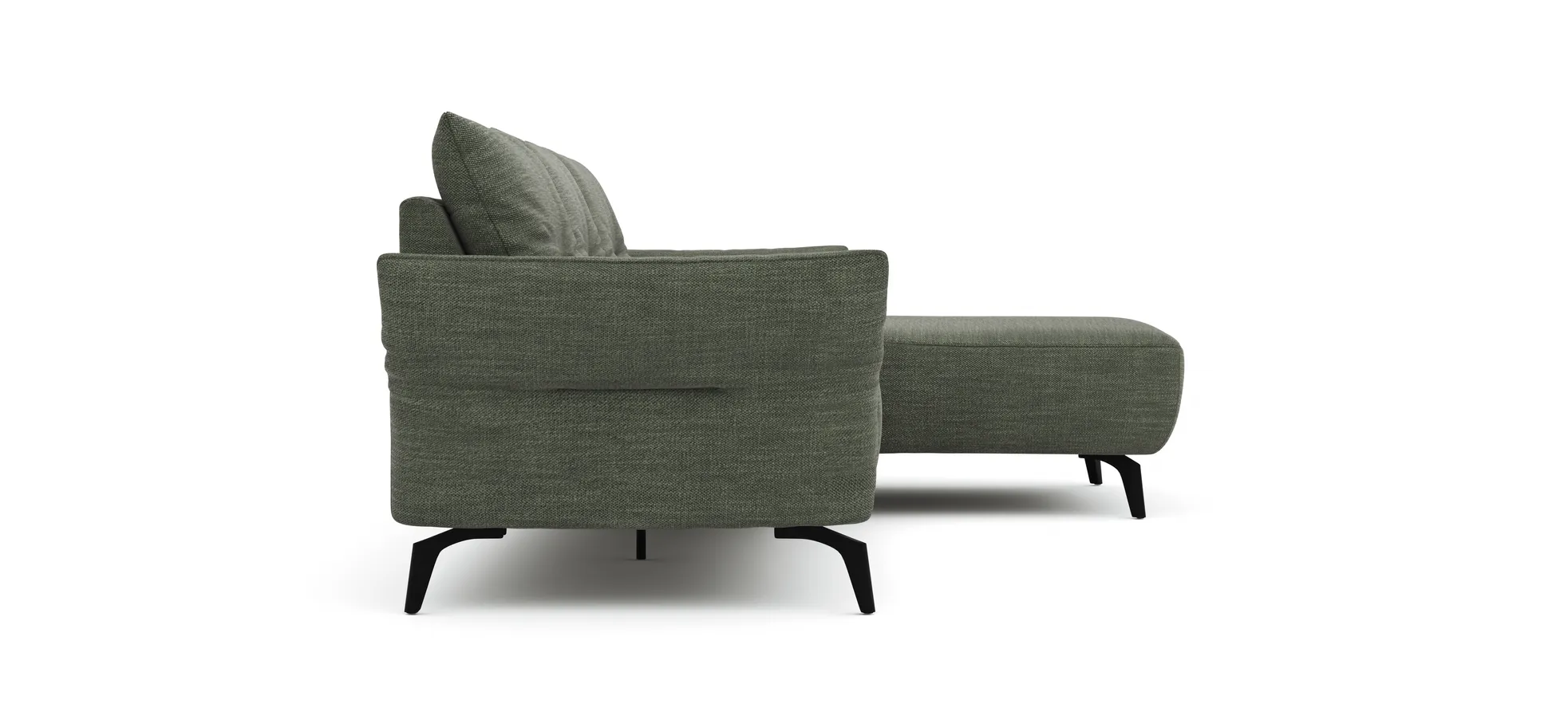 Ecksofa Bahia - 2,5-Sitzer mit Longchair rechts inkl. Armlehne verstellbar, Stoff, Olive