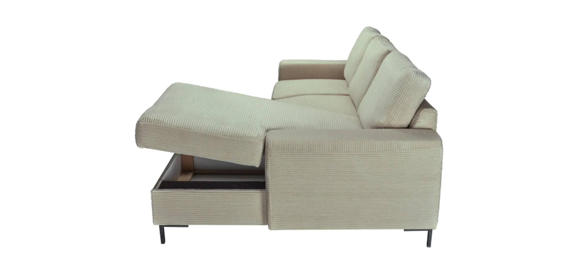 Ecksofa - 2-Sitzer, Ecke rechts inkl. Schlaffunktion und Bettkasten, Stoff, Creme Ecksofa - 2-Sitzer, Ecke rechts inkl. Schlaffunktion und Bettkasten, Stoff, Creme