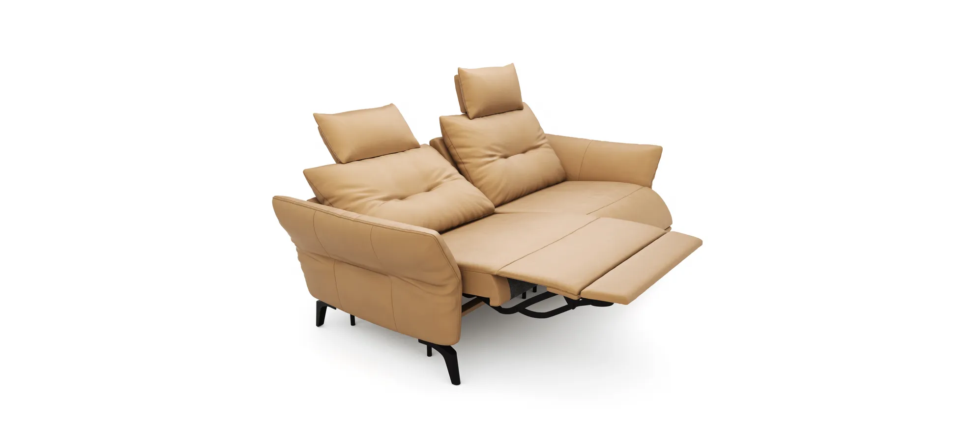 Sofa Bahia - 2-Sitzer inkl. Kopfstütze/ Armlehne verstellbar und Relaxfunktion (motorisch), Leder, Kurkuma