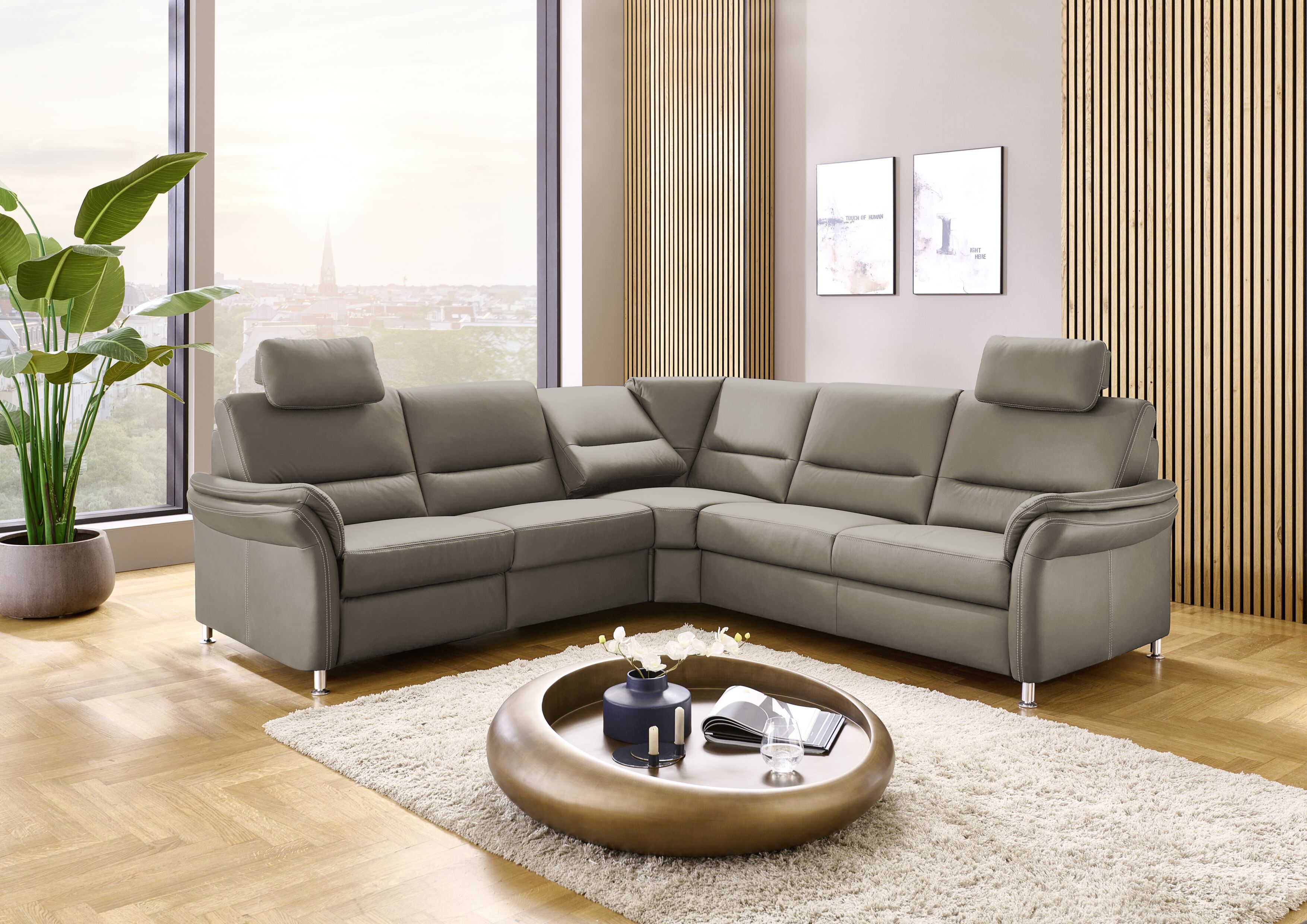 Ecksofa, Leder grau, Sitz Kaltschaum - KS 4953