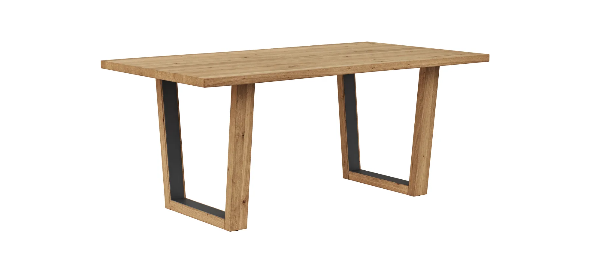 Esstisch Belfast - LB ca. 180x100 cm, Eiche massiv, mit Metalleinlage im Gestell