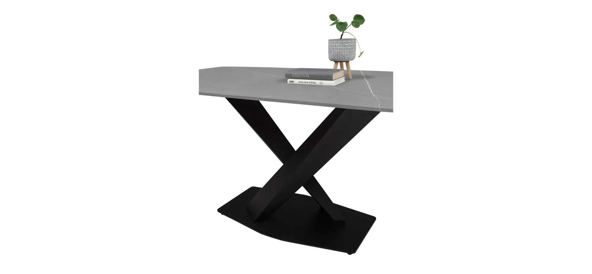 Esstisch - LB ca. 180x90 cm, Grau gemustert, Schwarz