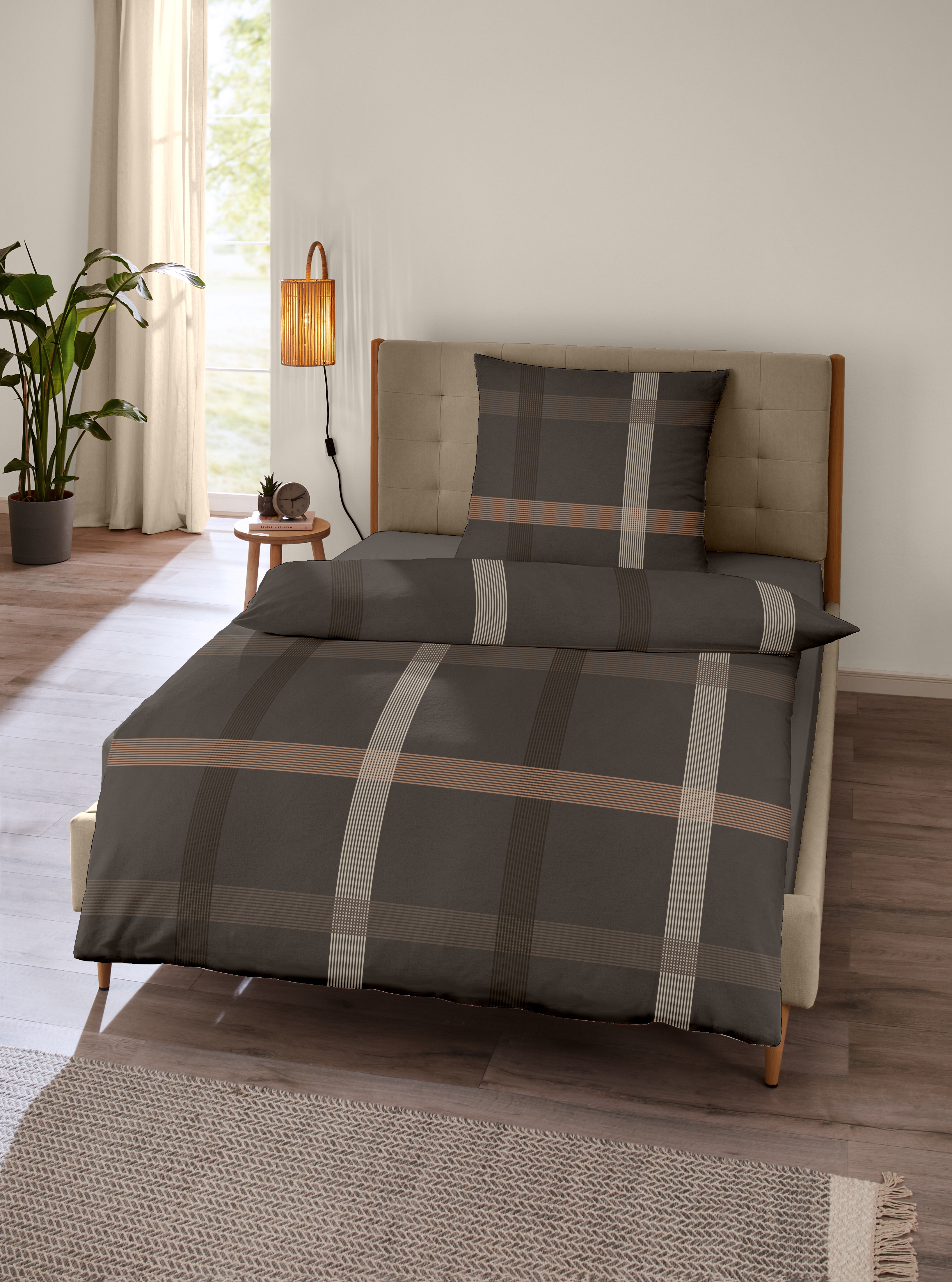 CASEA Mako-Satin-Bettwäsche - Georgias,155x220cm, braun, kariert