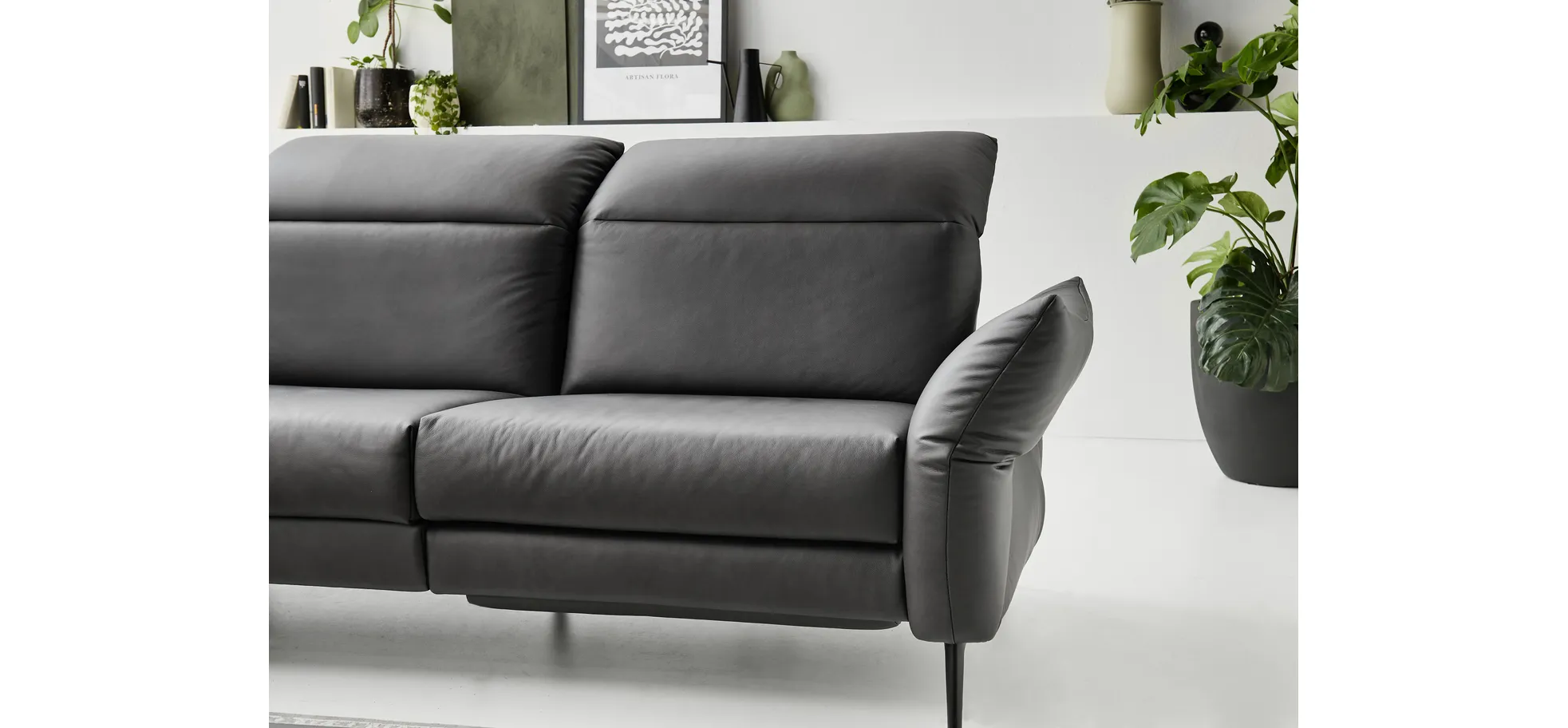 Ecksofa - 1-Sitzer mit Ecke rechts, Leder, Anthrazit