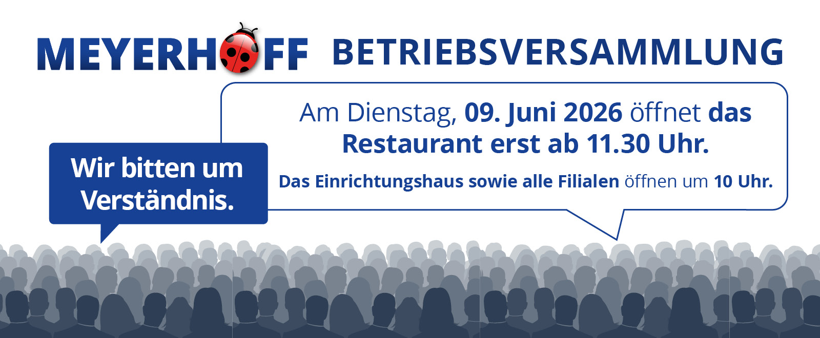 Betriebsversammlung 09. Juni 2026 • Dast Restaurant öffnet erst um 11:30 Uhr • Meyerhoff
