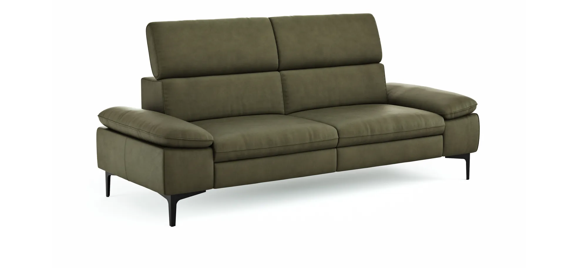 Sofa Felipa - 3-Sitzer inkl. Kopfteil verstellbar, Leder, Olive