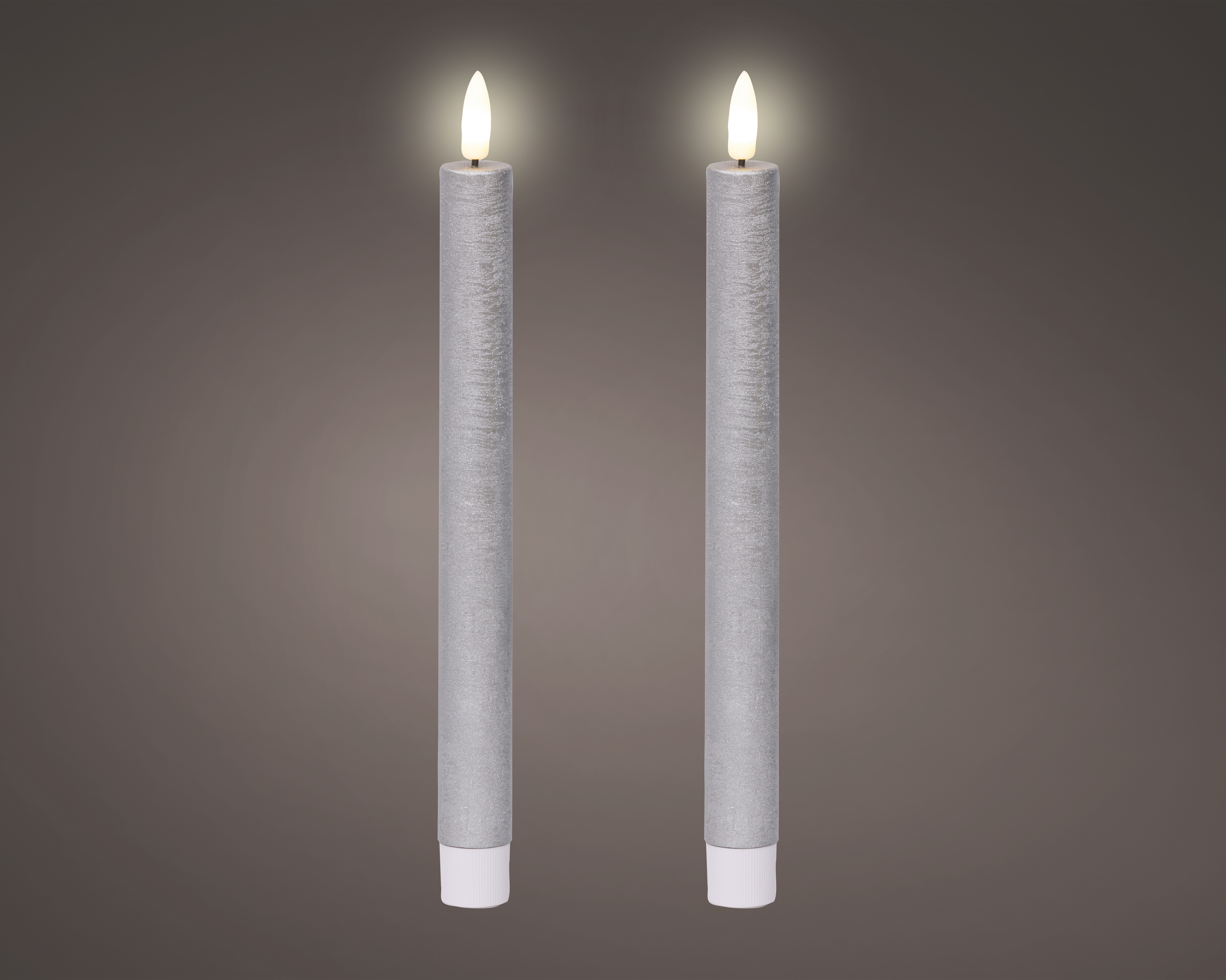 LED Spitzkerze Wachs - silber/warmes weiss, Wachs, Ø2.20-H24.5cm-1L