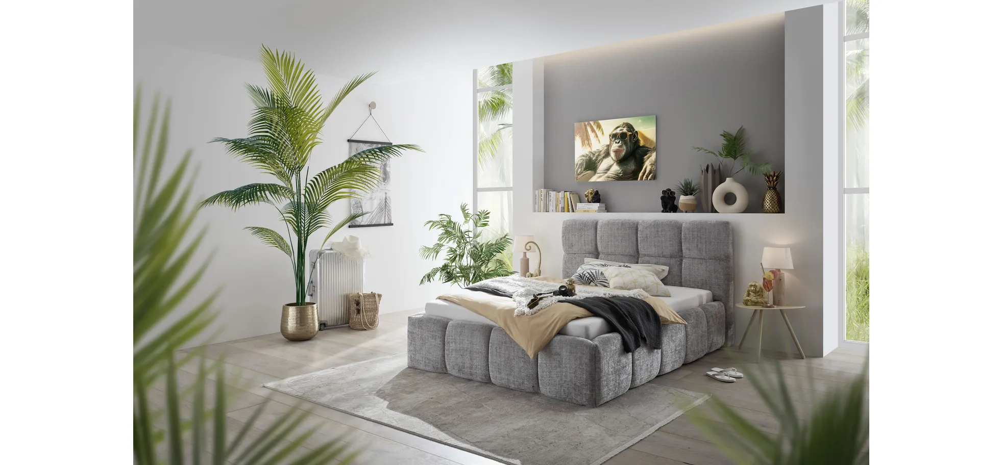 Bettgestell, Stoff Grau  - Sandrin R