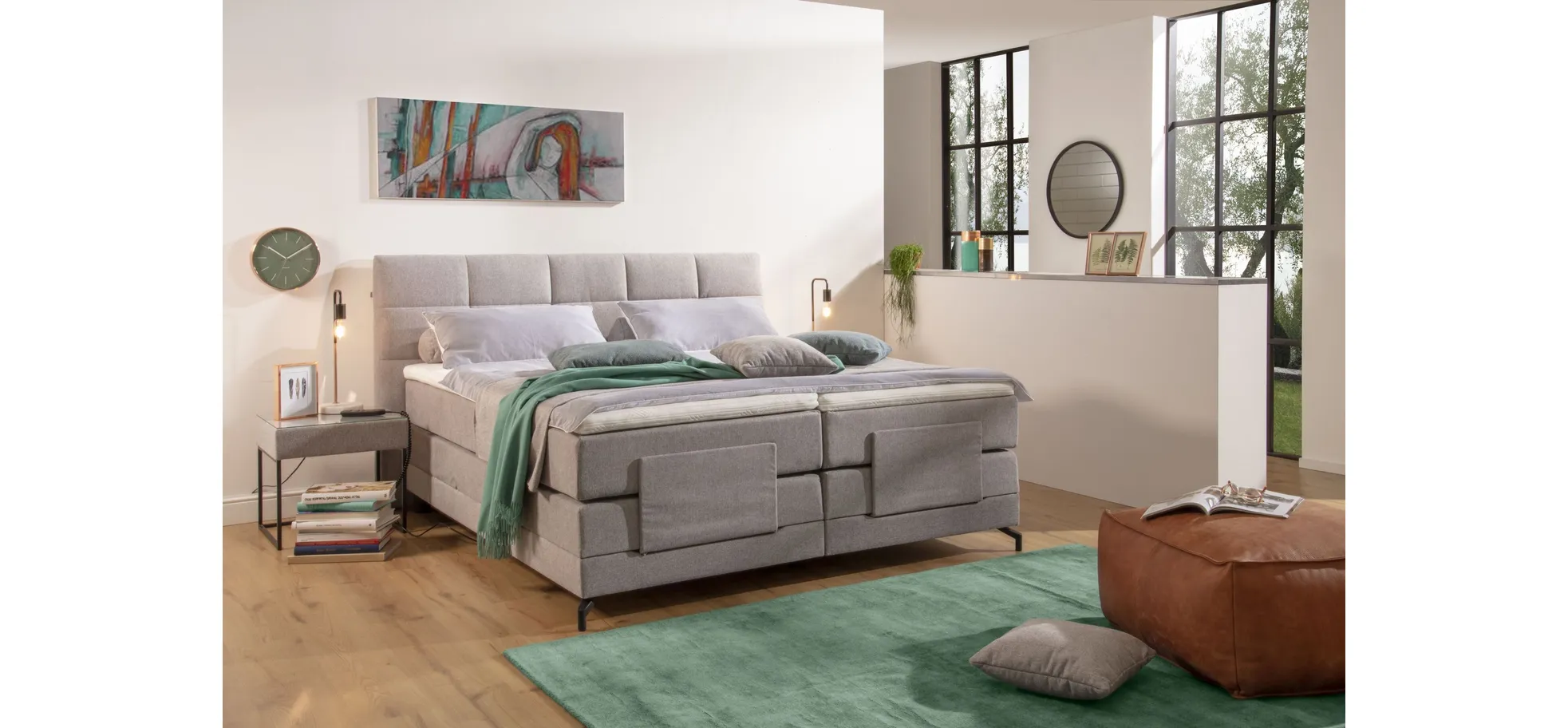 Boxspringbett - Liegefläche ca. 180x200 cm, motorische Verstellung, Stoff, Grau