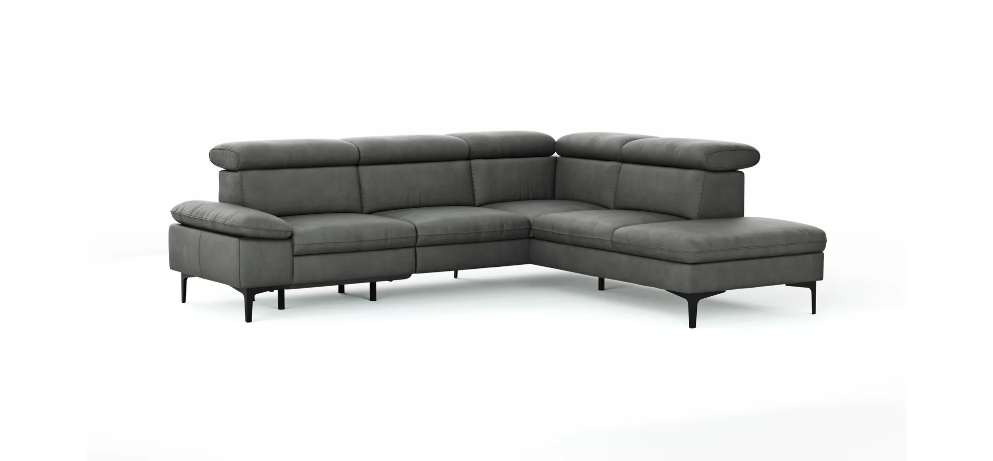 Ecksofa Felipa - 2,5-Sitzer mit Ecke rechts inkl. Armlehne verstellbar und Rückenlehne/Sitztiefe verstellbar (motorisch), Leder, Grau