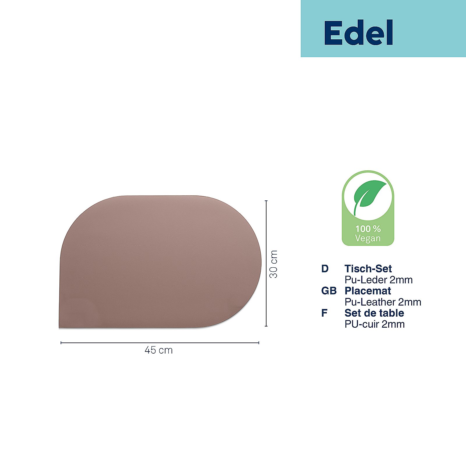 Tischset Edel 45x30cm - pu-leder, nougat
