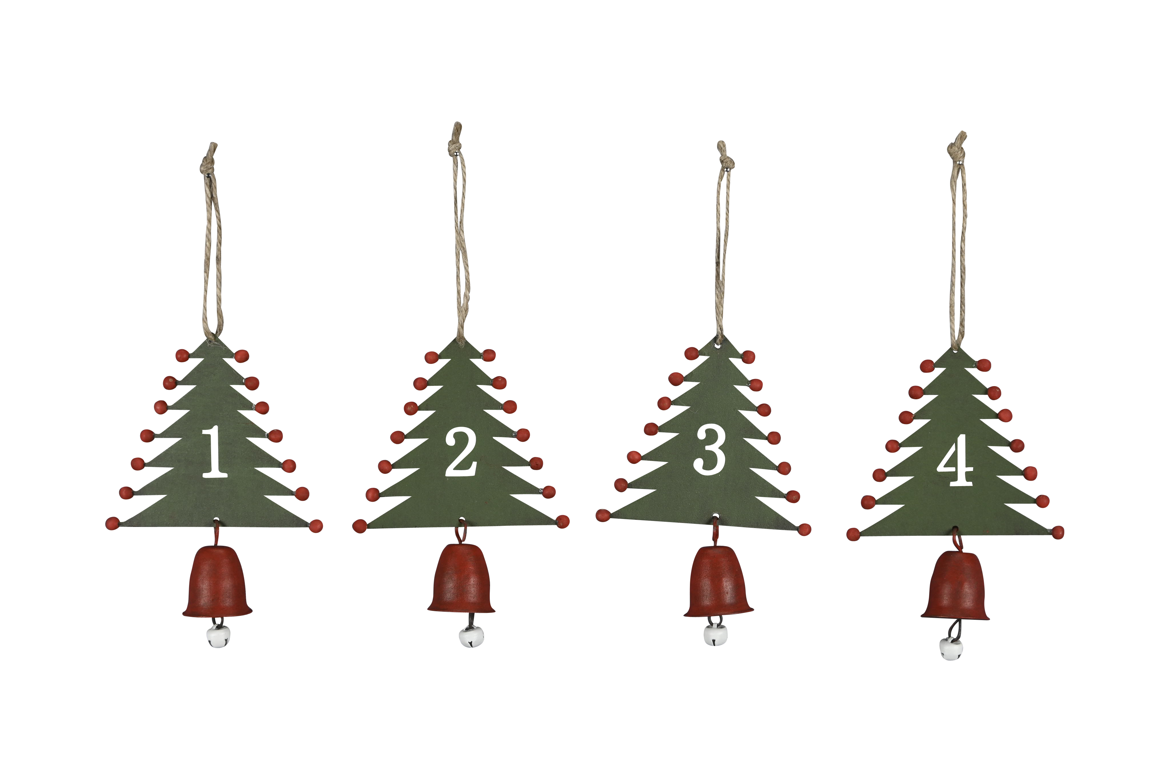 Hänger Tanne Advent, 4-er Set - rot-grün, 13cm