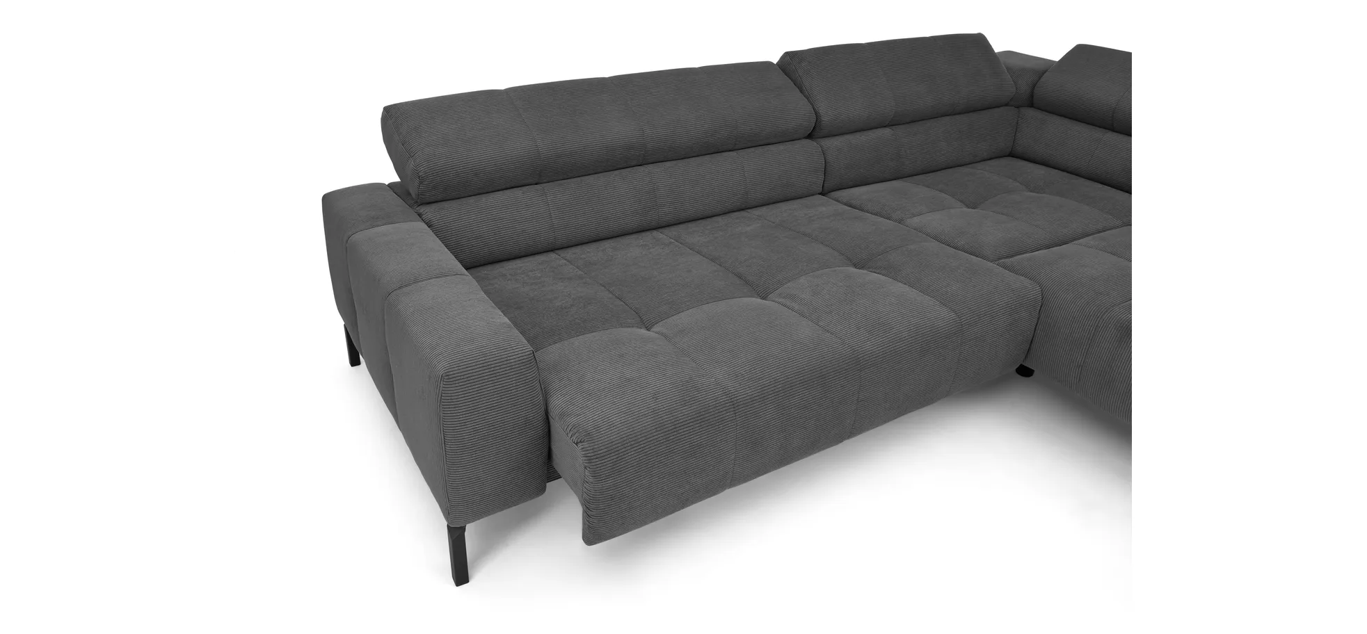  Ecksofa COLLEEN - 2-Sitzer mit Ecke rechts, Sitzvorzug motorisch, Feincord, Anthrazit