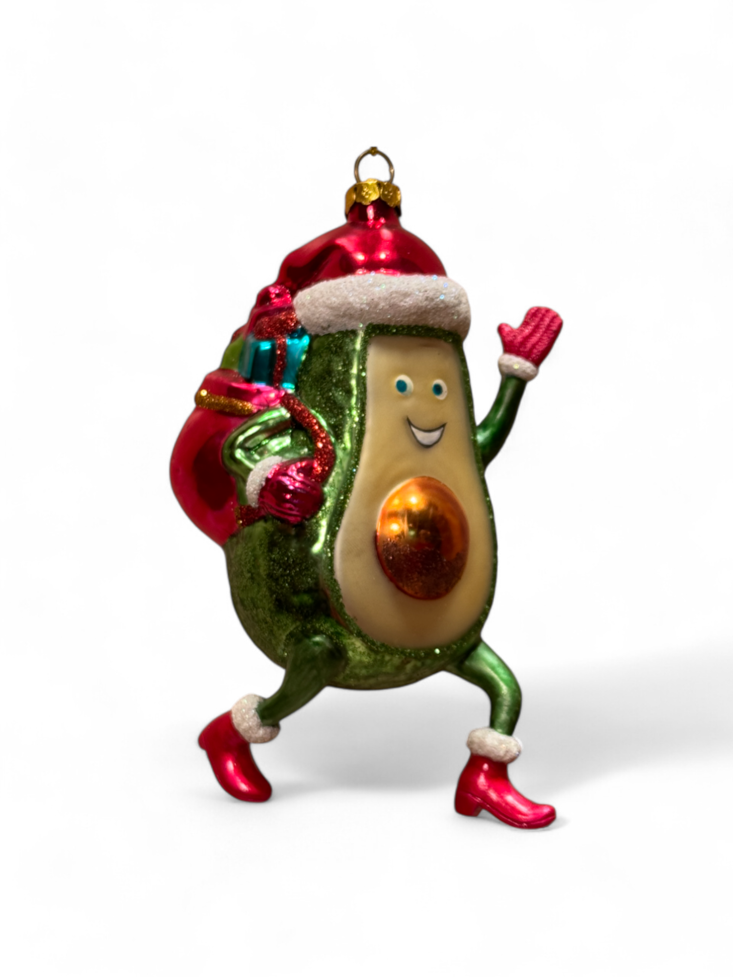 Weihnachtsbaumkugel Avocado Santa - mit Geschenken, ca. 12 cm
