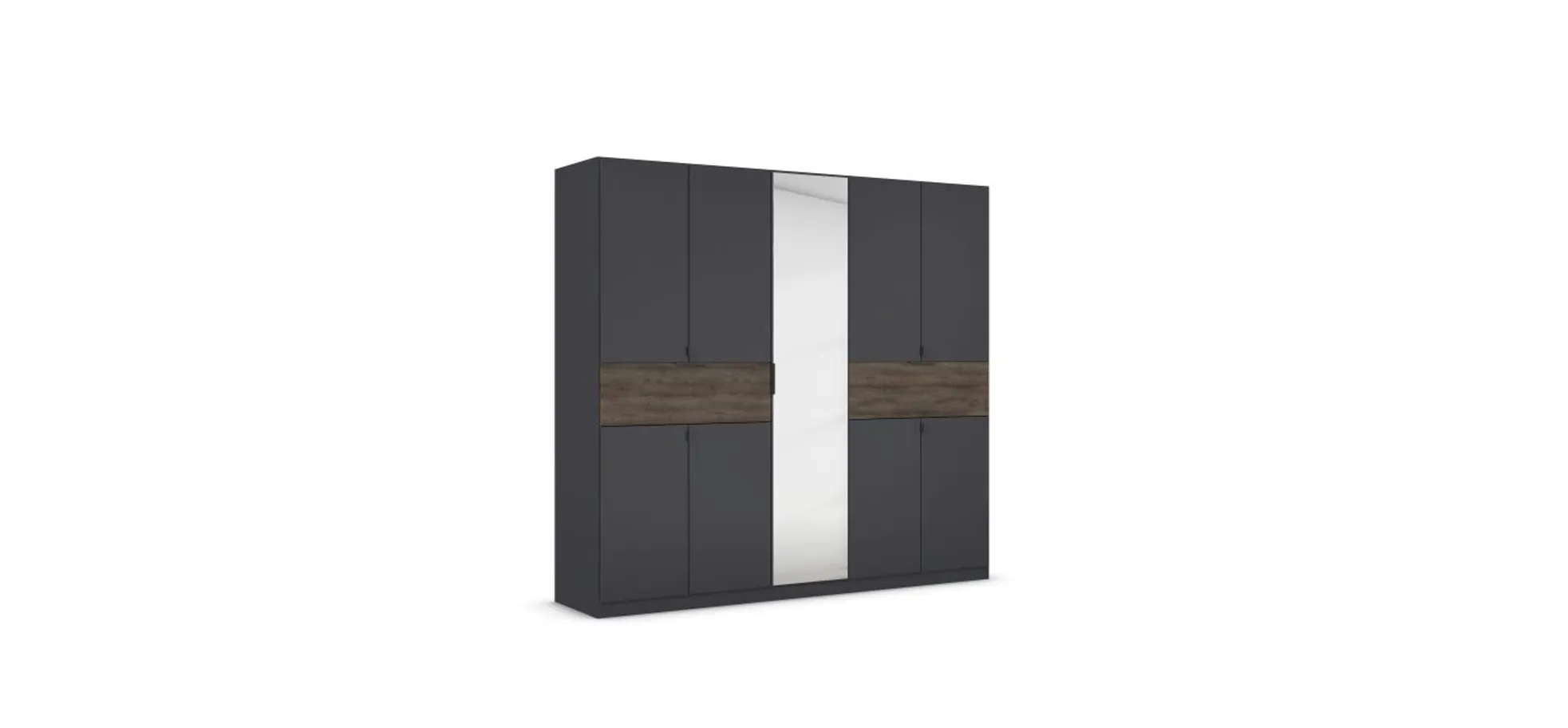 Drehtürenschrank- B ca. 226 cm, Dunkelgrau, Eiche Dunkel, Spiegel
