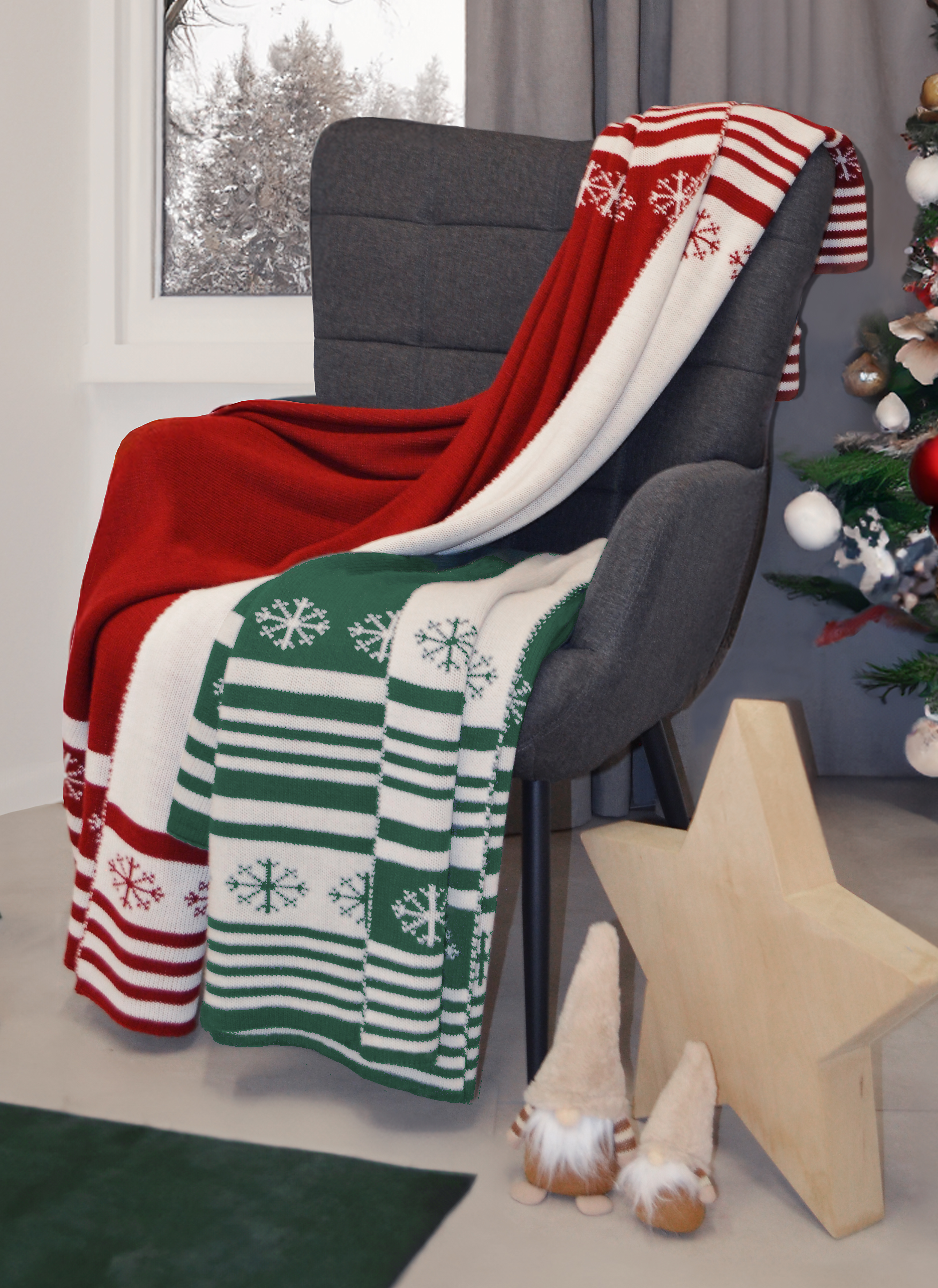 Weihnachtsdecke, 130x170cm, rot-beige - 100% Polyacryl
