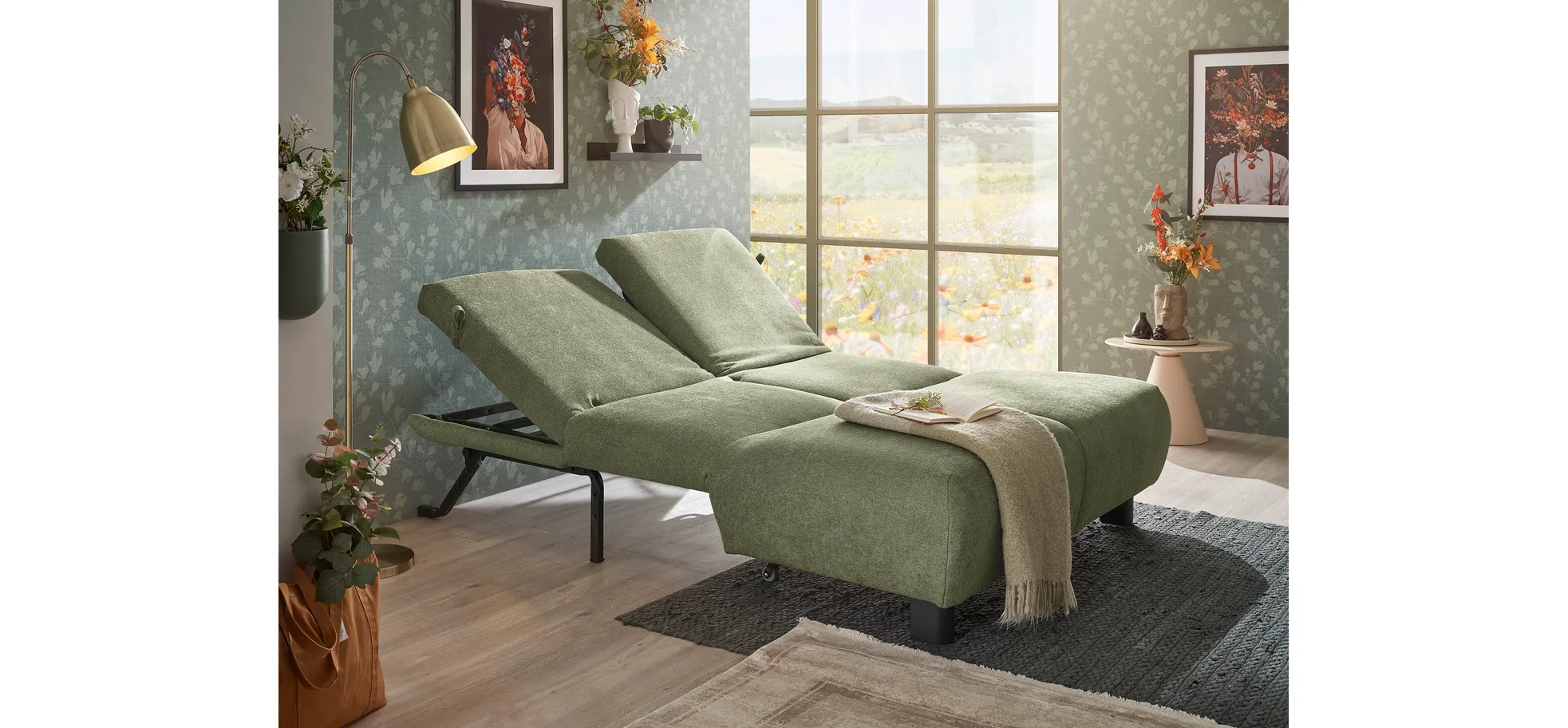 Faltsofa EBBY - 2-Sitzer ohne Armlehne, 140 cm inkl. Schlaffunktion/Relaxfunktion, Stoff, Grün Faltsofa EBBY - 2-Sitzer ohne Armlehne, 140 cm inkl. Schlaffunktion/Relaxfunktion, Stoff, Grün