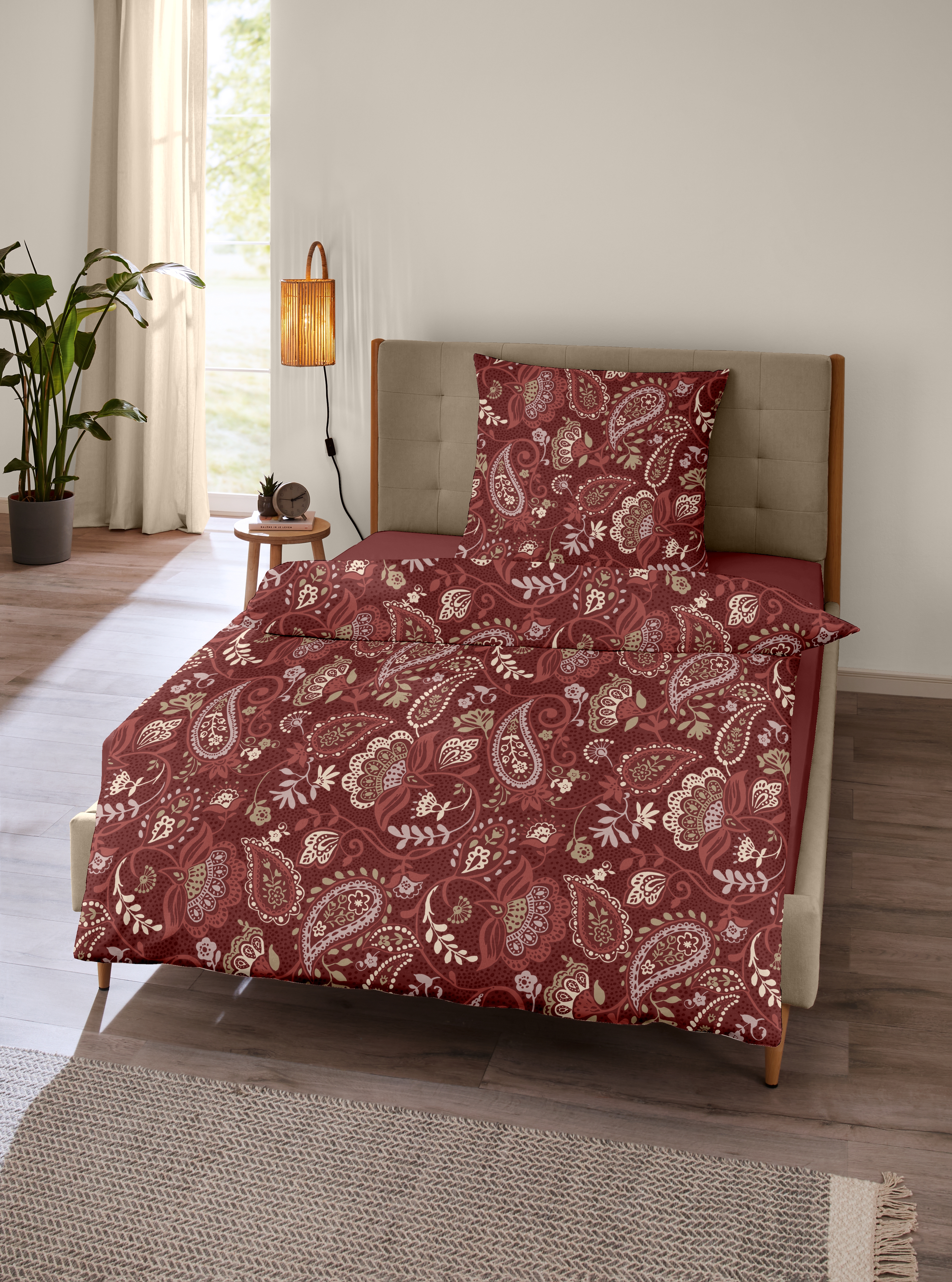 CASEA Mako-Satin-Bettwäsche - Maines,135x200cm, rot, Paisley