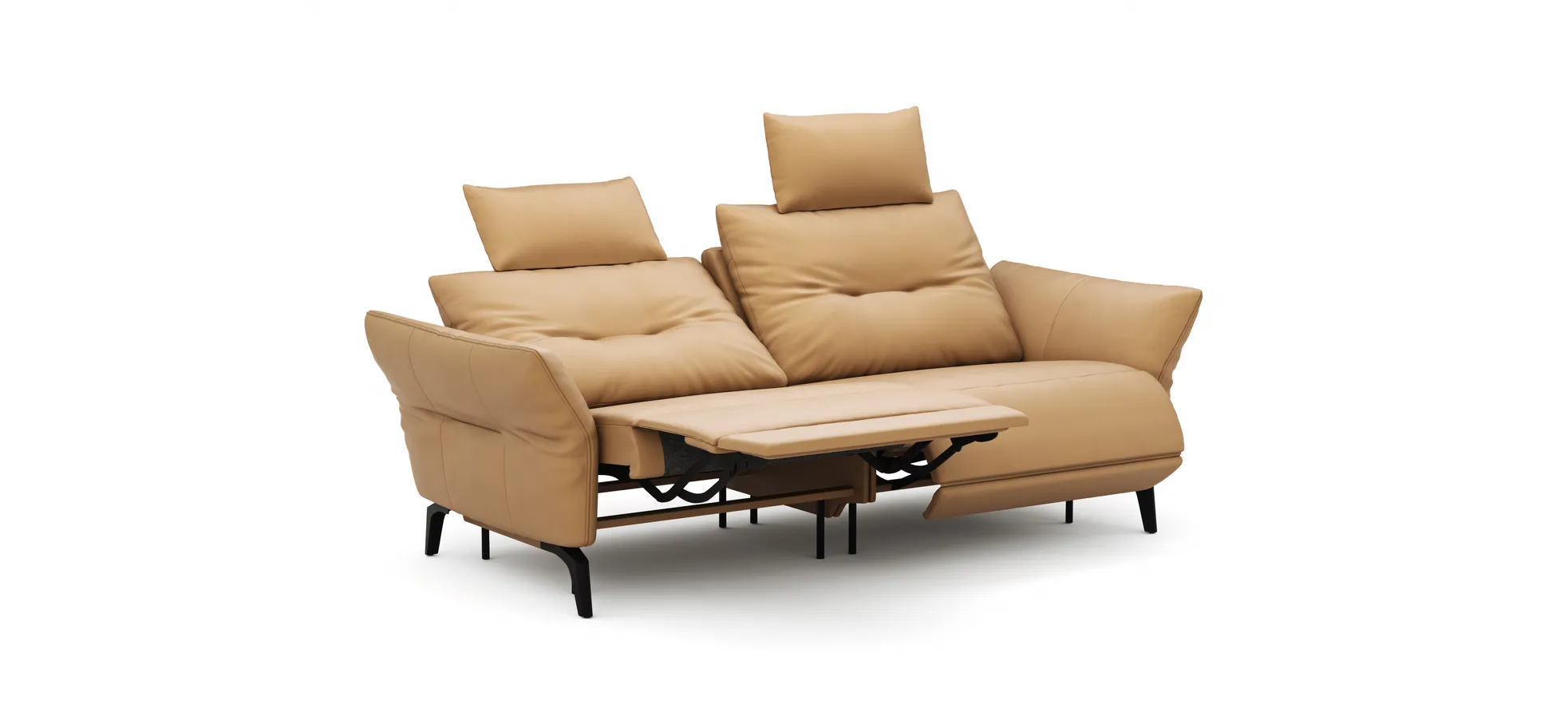 Sofa Bahia - 2-Sitzer inkl. Kopfstütze/ Armlehne verstellbar und Relaxfunktion (motorisch), Leder, Kurkuma