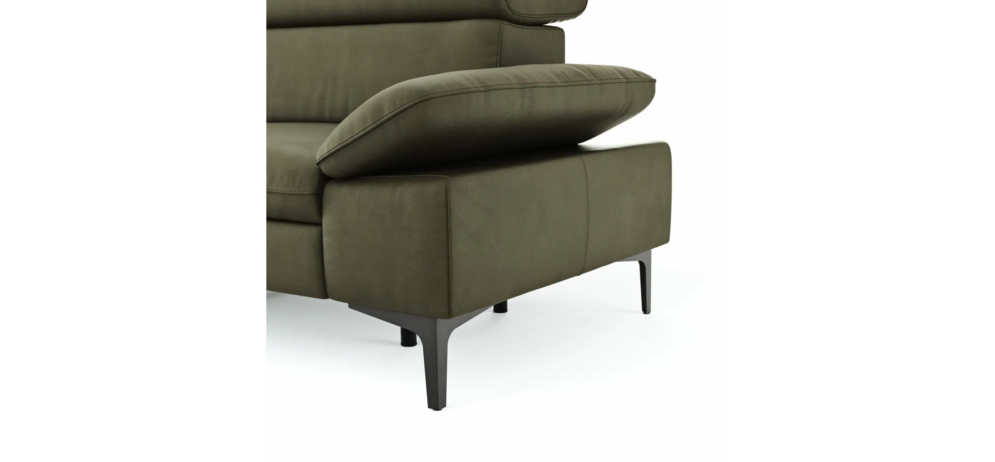 Ecksofa Felipa - Ecke links mit 2,5-Sitzer inkl. Armlehne verstellbar und Rückenlehne/Sitztiefe verstellbar (motorisch), Leder, Olive