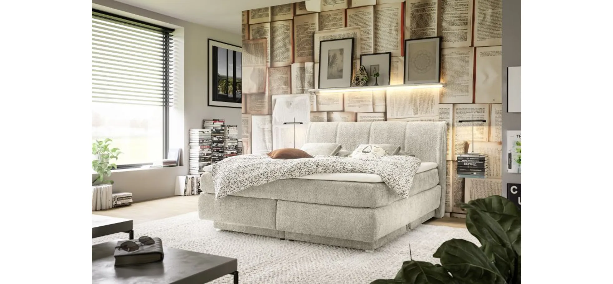 Boxspringbett JILLIAN MIX- Liegefläche ca. 180x200 cm, Stoff, Beige