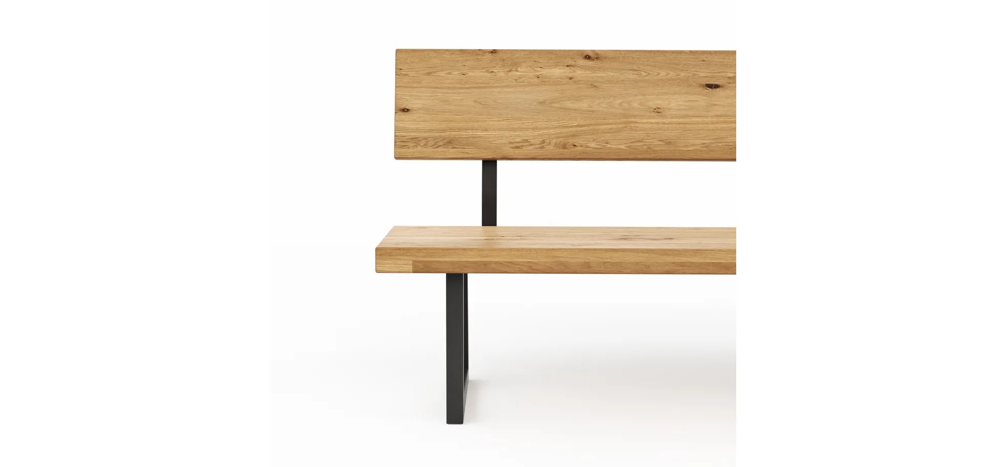 Holzbank Clifton - mit Rückenlehne, Breite ca. 220cm, Wildeiche massiv, natur