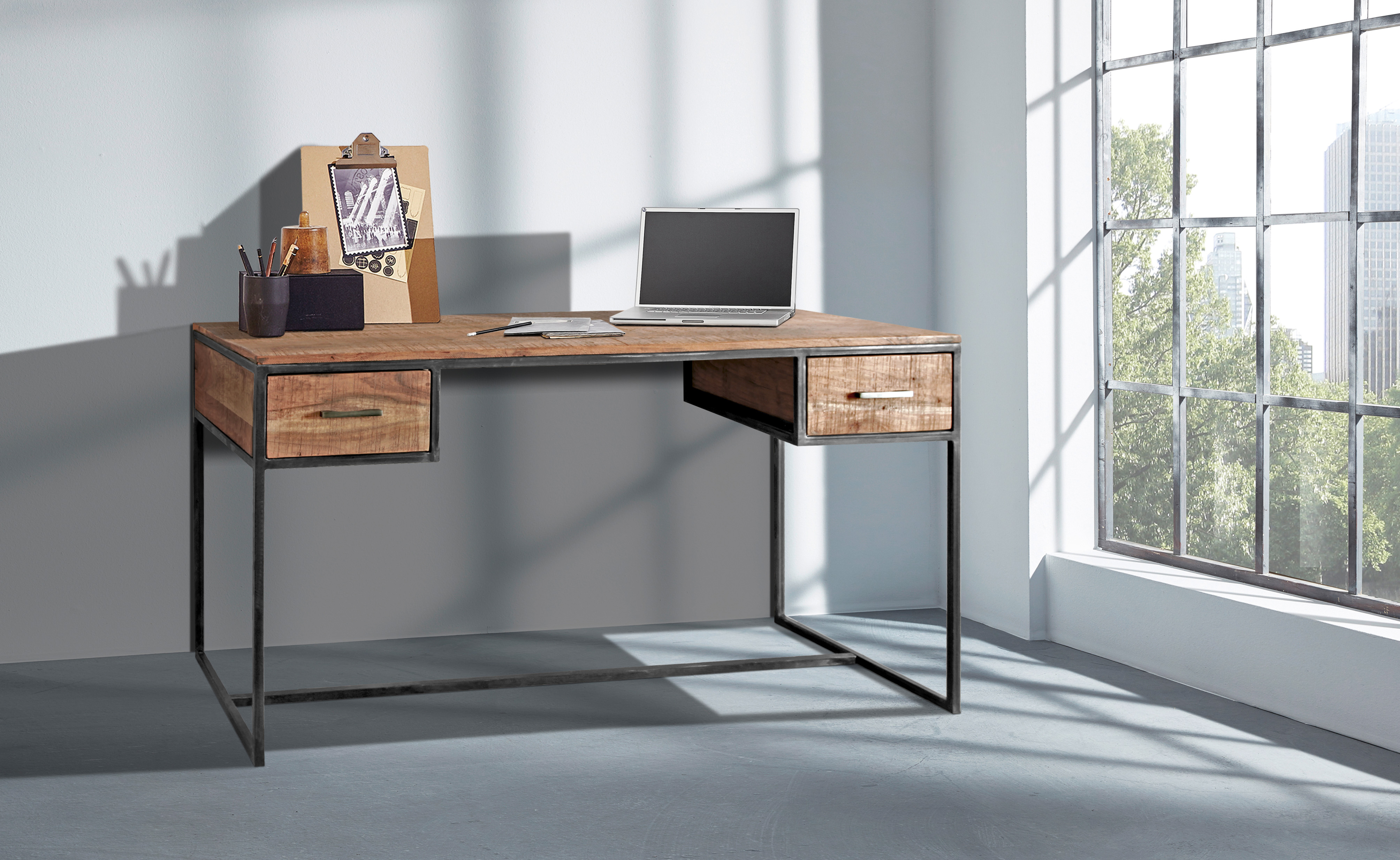 Schreibtisch, Akazie massiv stone - Wajan-S