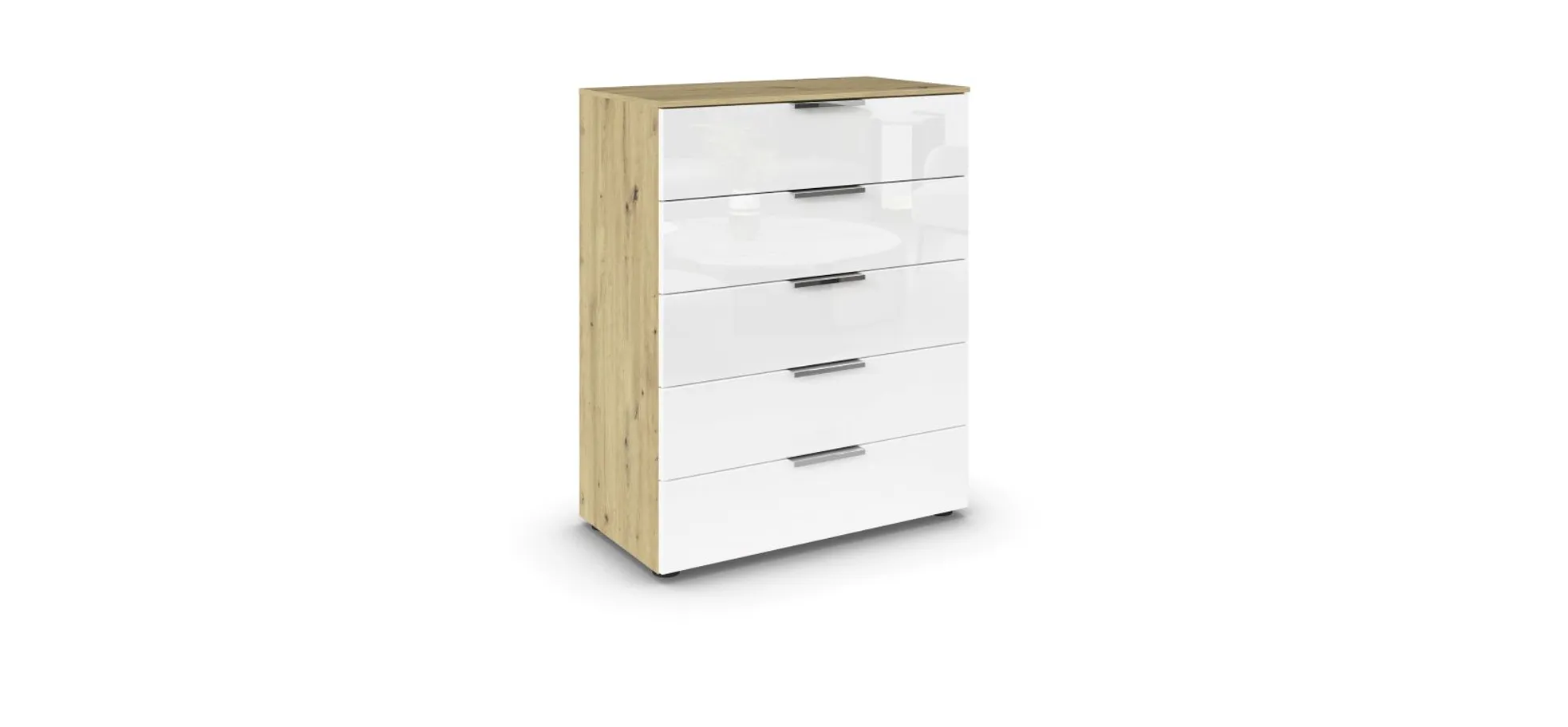 Kommode RIPP- Eiche Dekor, Glas, Weiß