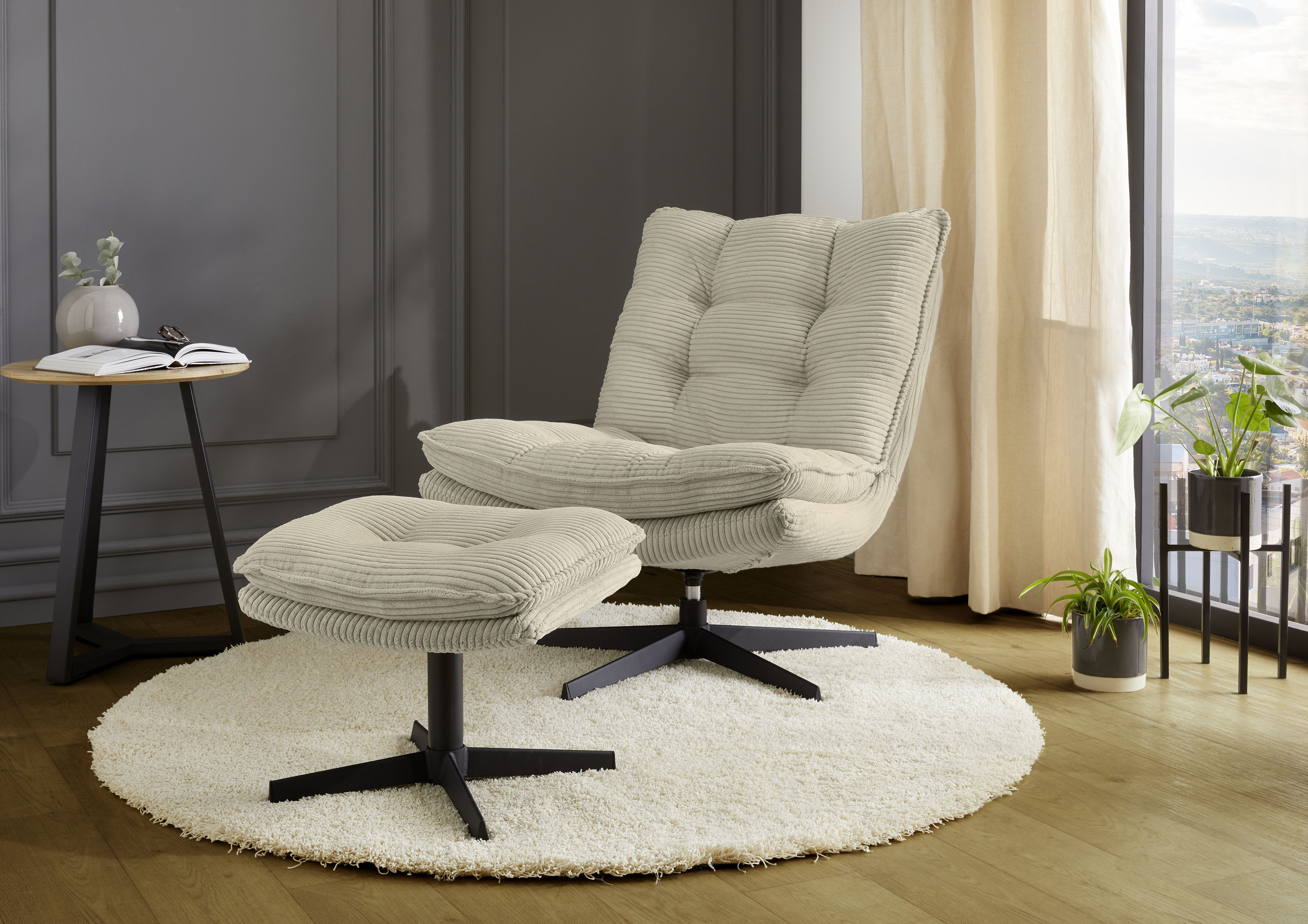 Relaxsessel mit Hocker, drehbar, Sternfuß - MyStyle 2153