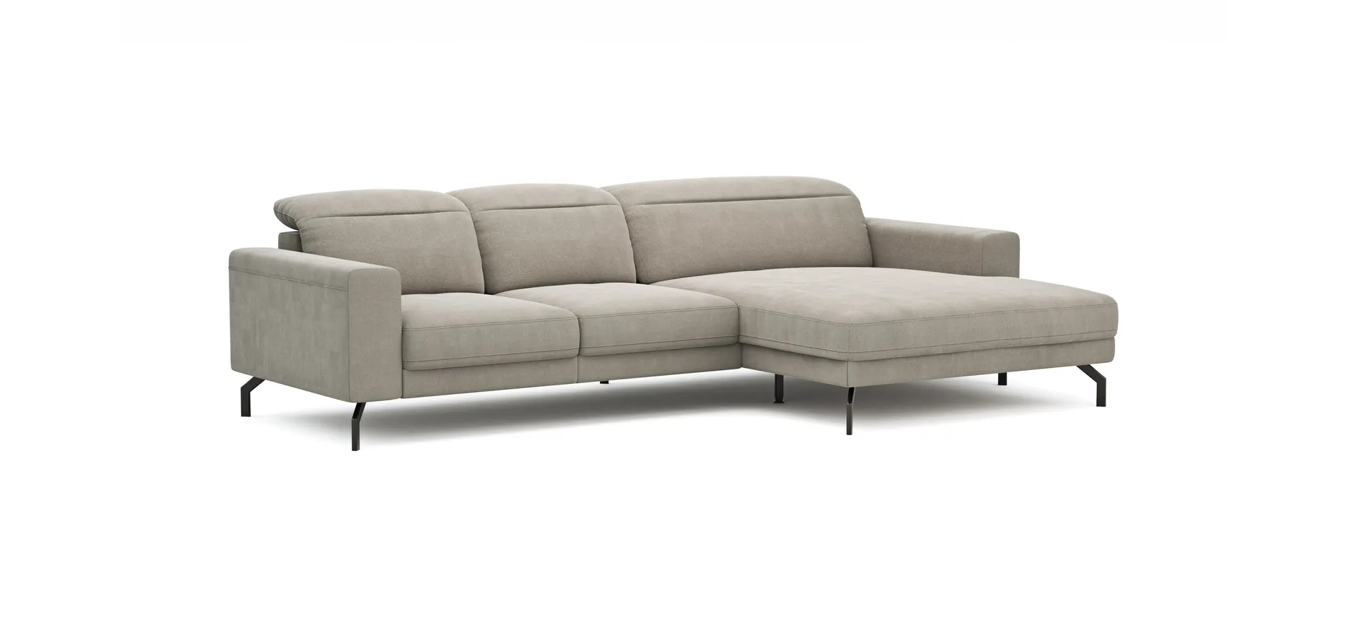 Ecksofa Rockport B - 2,5-Sitzer mit Longchair rechts inkl. Kopfteil/Sitztiefe verstellbar, Stoff, Khaki