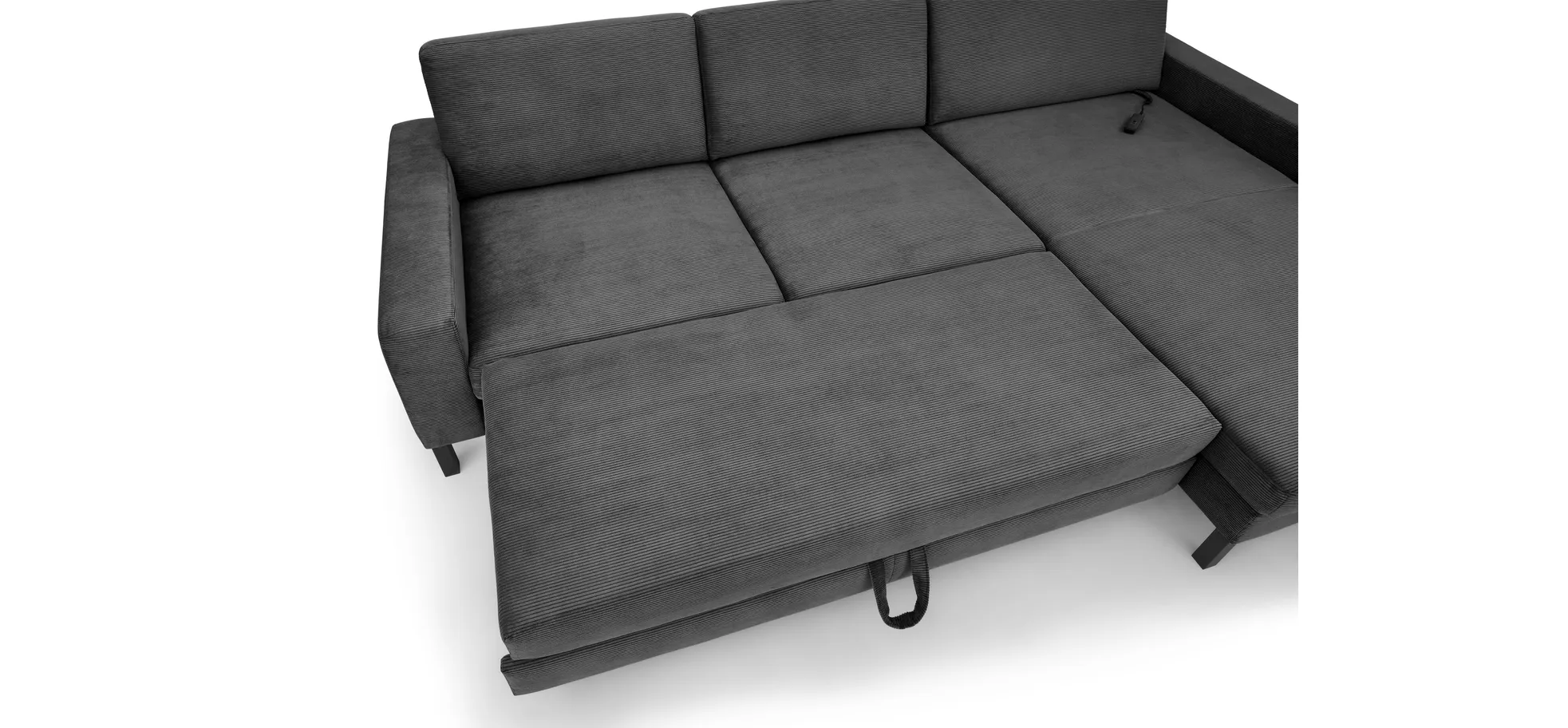  Ecksofa CALM MOVE 2.0 - 2,5-Sitzer mit Longchair rechts, Schlaffunktion, Feincord, Anthrazit