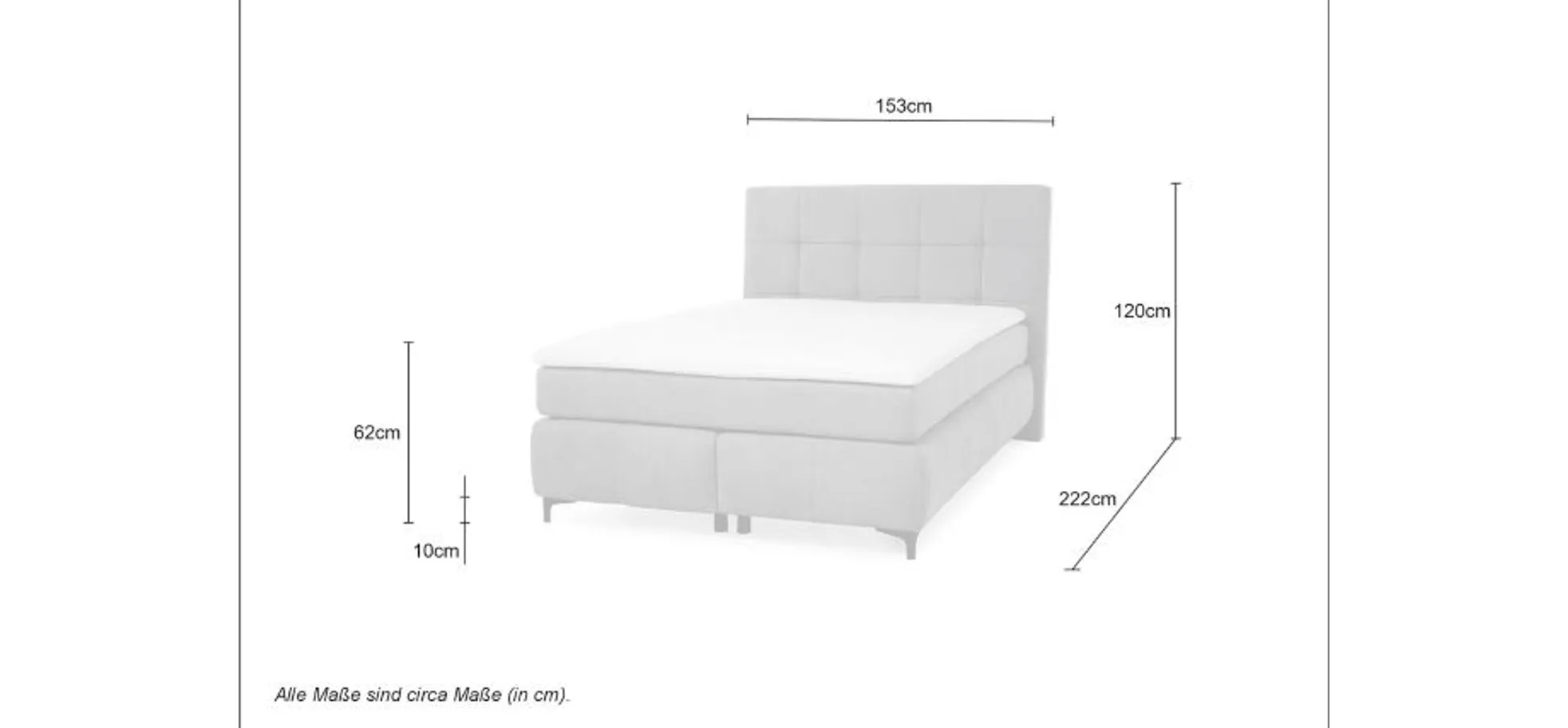 Boxspringbett- Liegefläche ca. 140x200 cm, Stoff, Graubeige, Hell