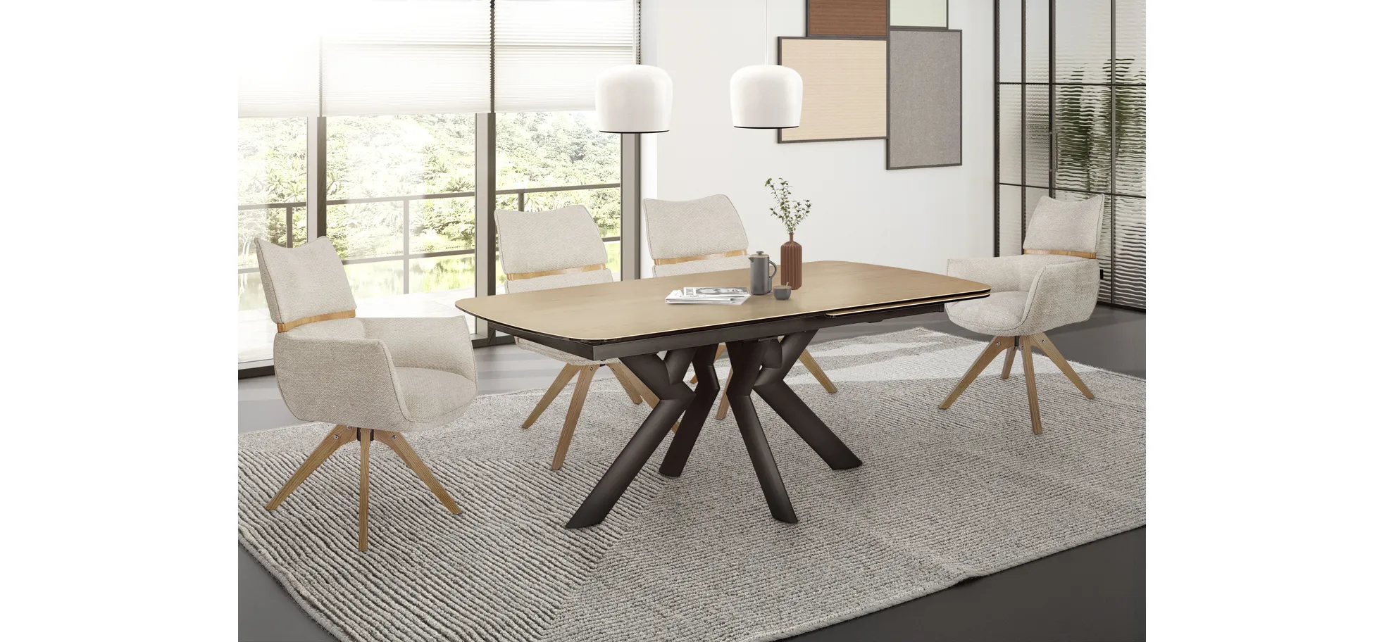 Armlehnstuhl, Bezug beige, Gestell Eiche - Marou