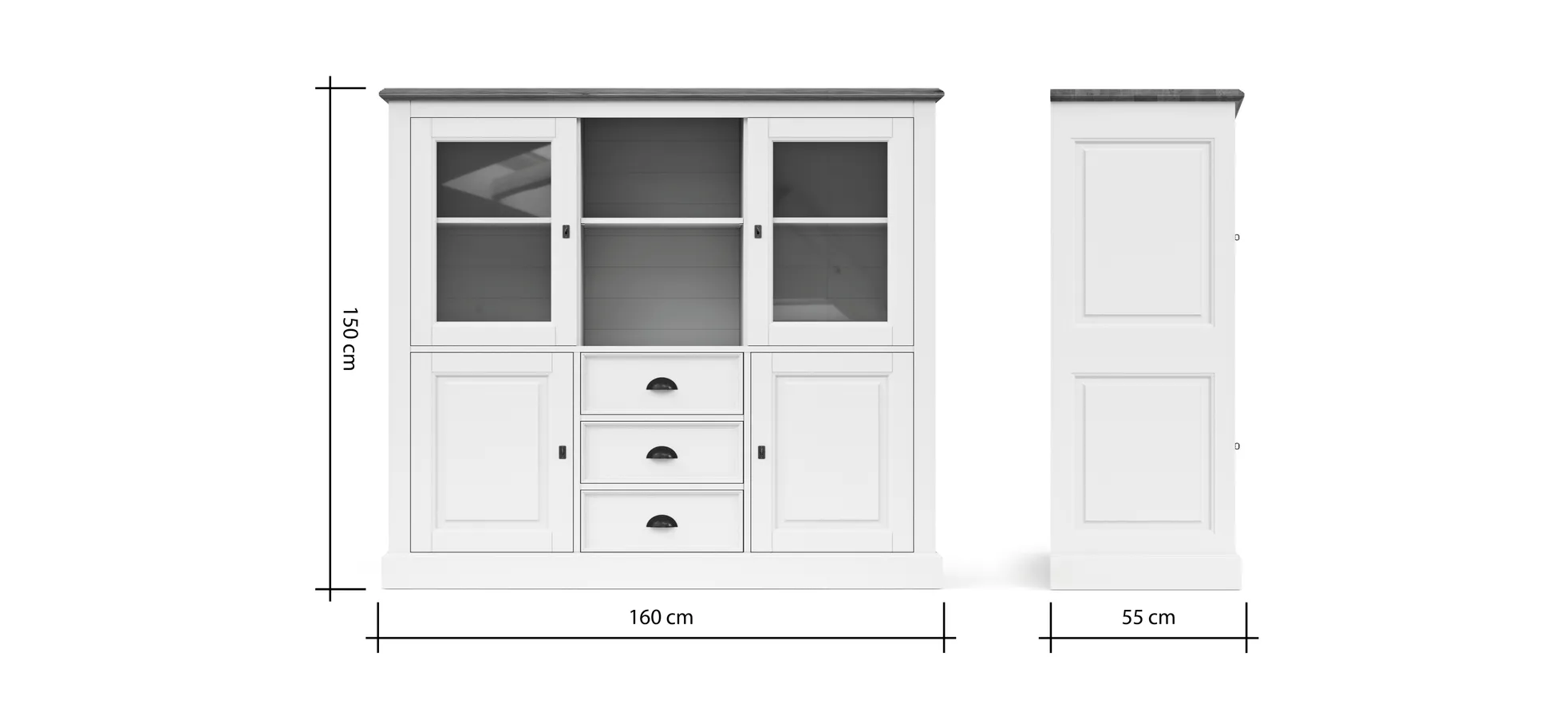 Highboard Louisiana - teilmassiv, Weiß