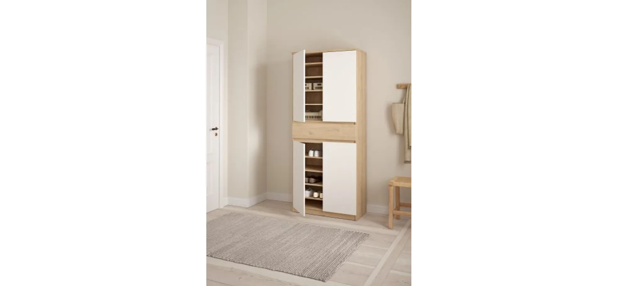 Schuhschrank - B ca. 81 cm, Jackson Hickory Nachbildung, Weiß