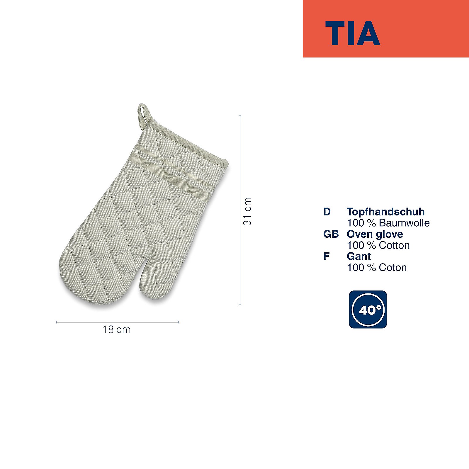 Topfhandschuh Tia 18x31 cm - 100%Baumwolle rauchgrün