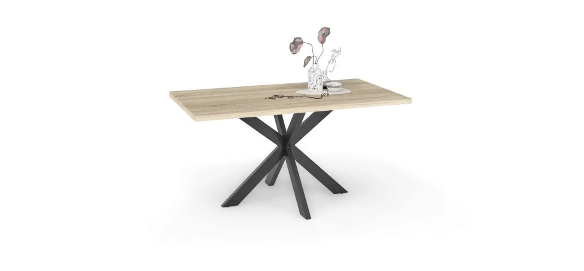 Esstisch - LB ca. 140x90 cm, Eiche sägerau, Schwarz