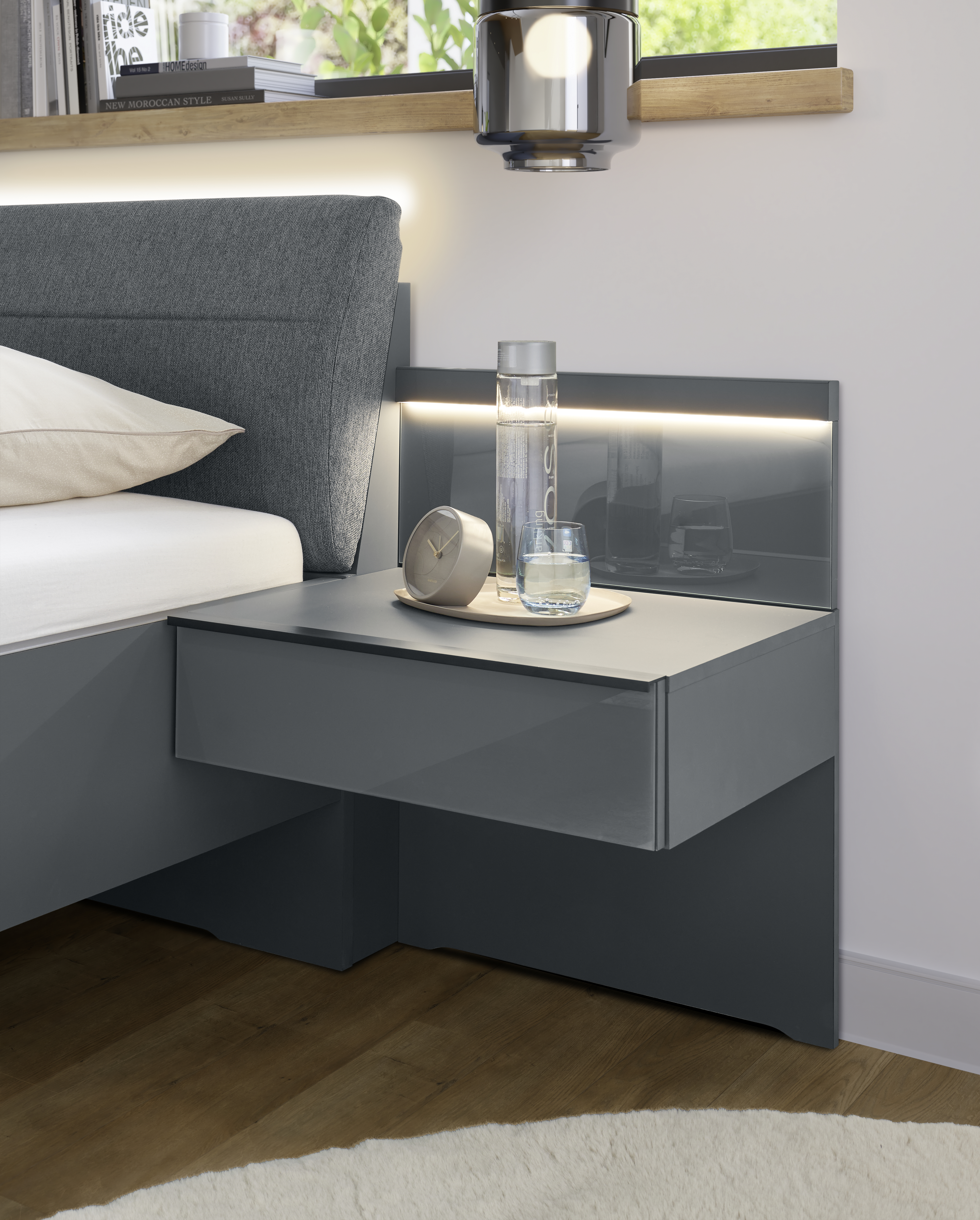 Schlafzimmer, Farbe Lava, Glasfront - San Antonio