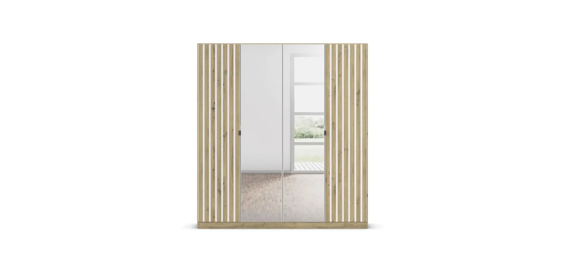 Drehtürenschrank RUERTO- B ca. 181 cm, Eiche Dekor, Weiß, Paneel, Eiche Dekor, Spiegel