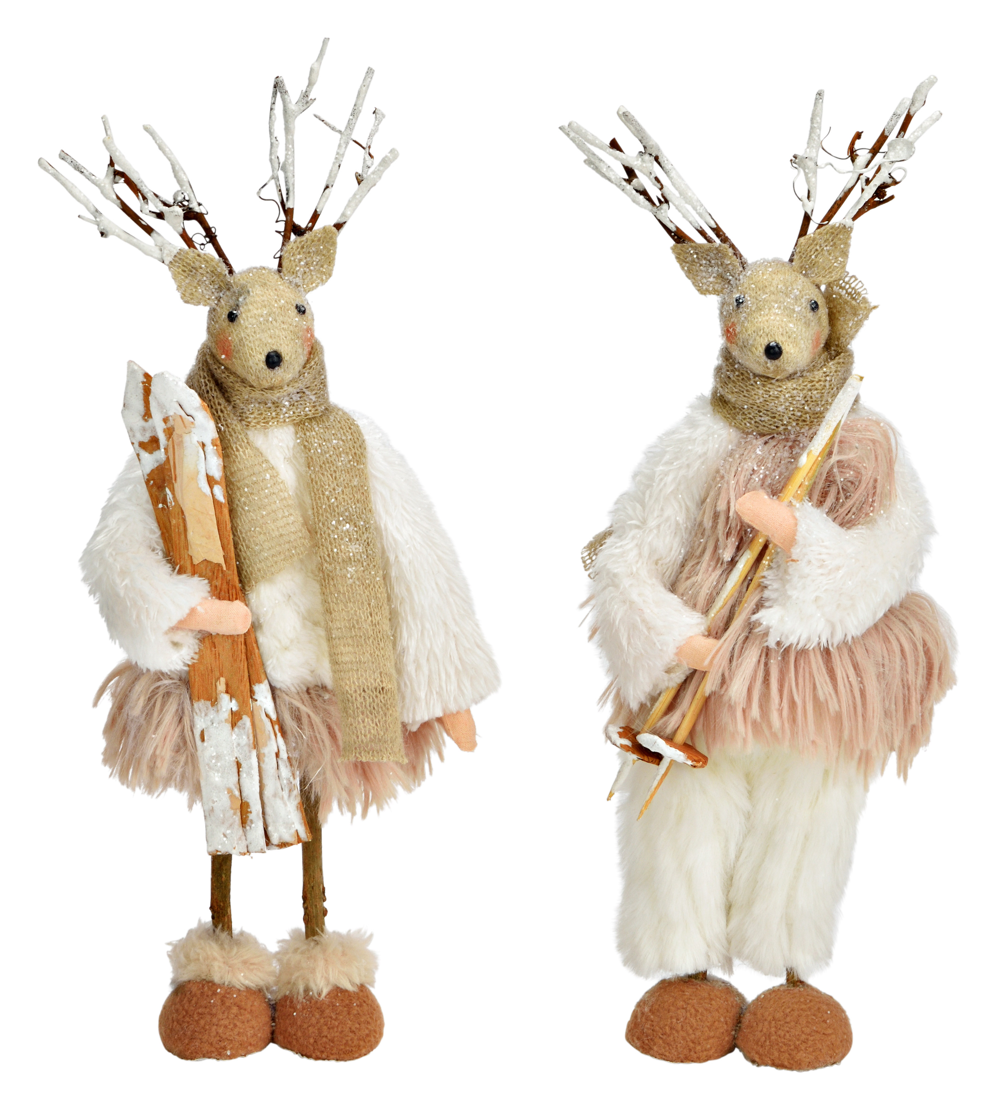 Hirsch mit Schal und Ski, 2-fach - Textil, Beige, 11x26x8cm