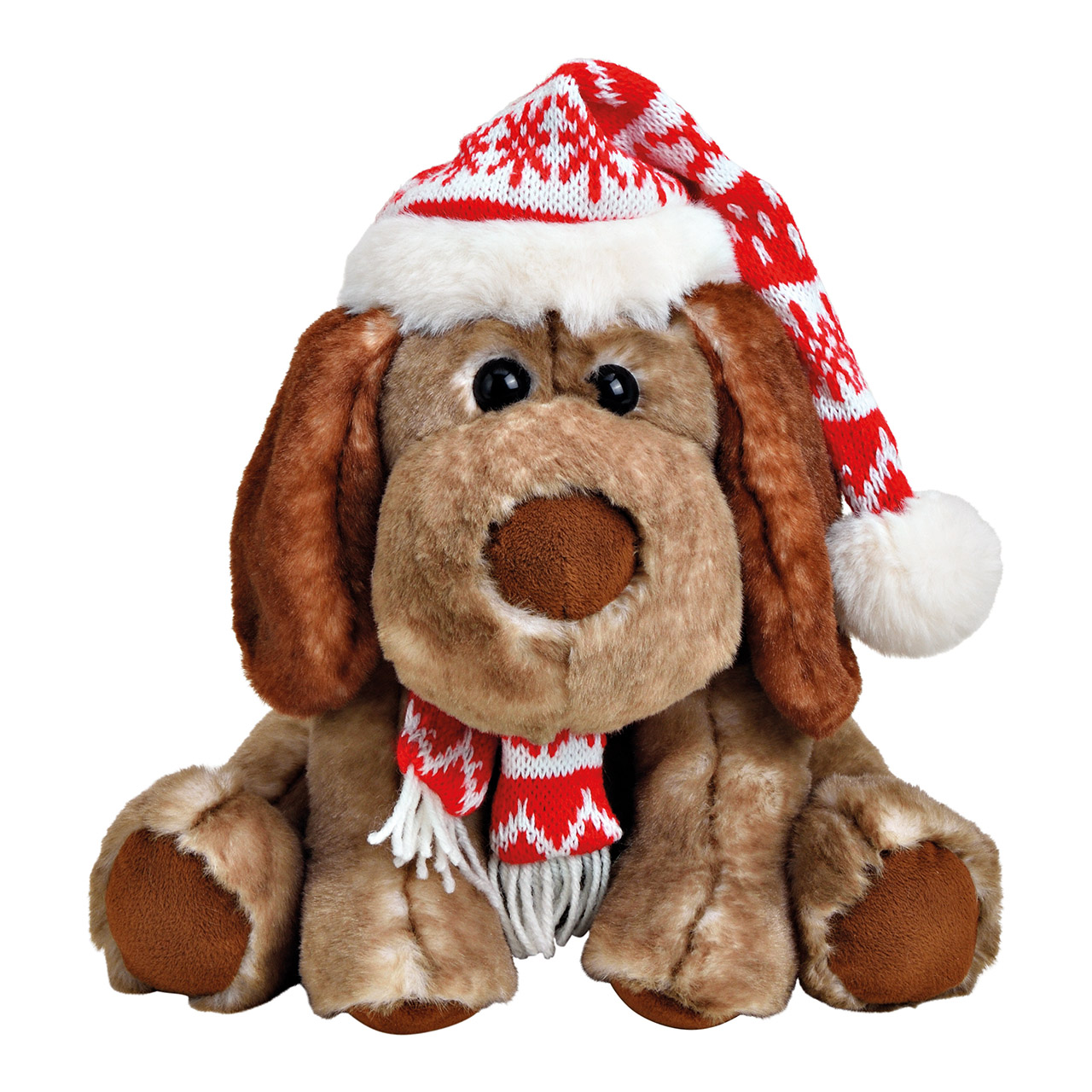 Hund mit Weihnachtsmütze Plüsch - Braun ca. 23x24x25cm