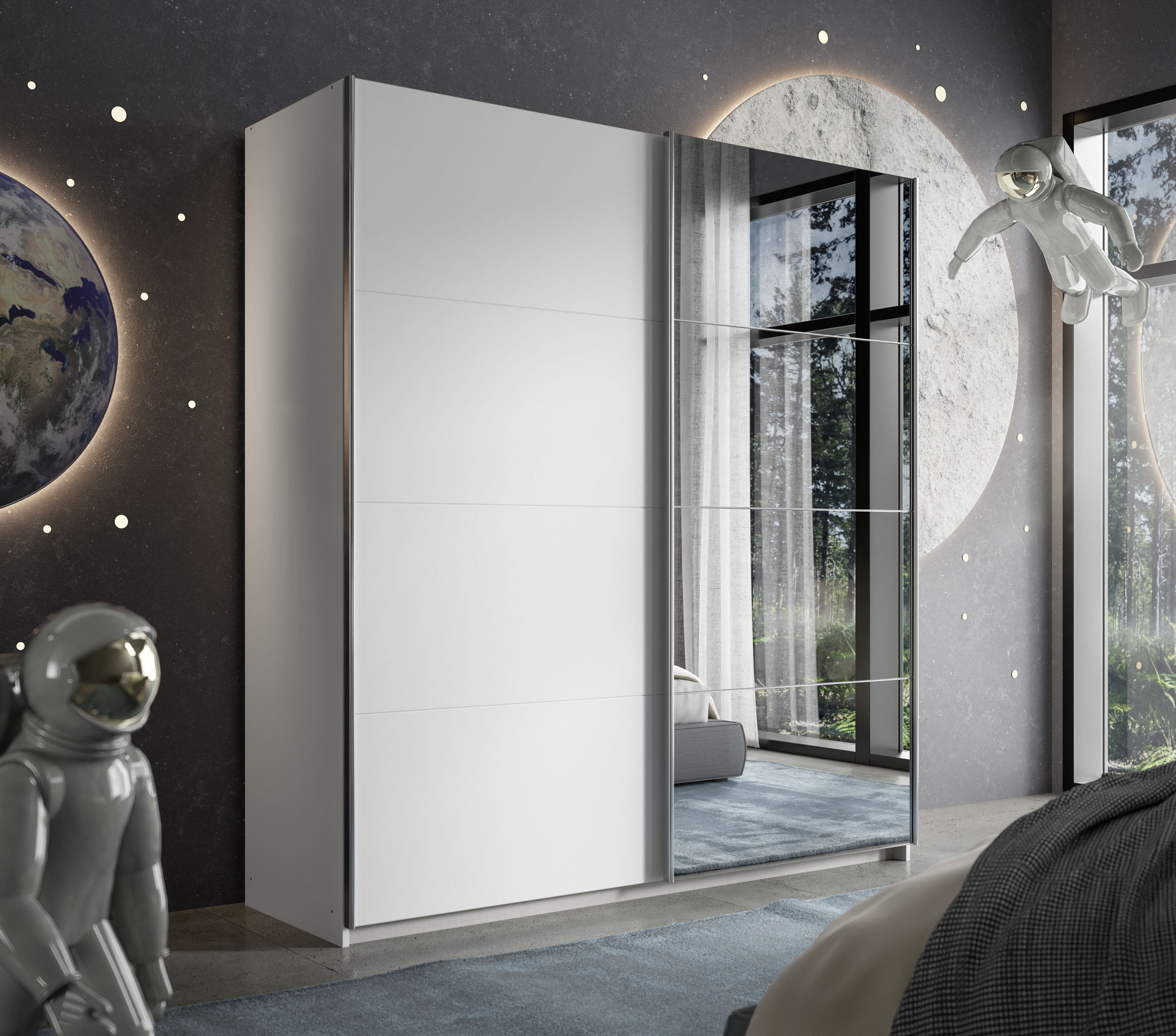 Schwebetürenschrank, alpinweiß - Rubito