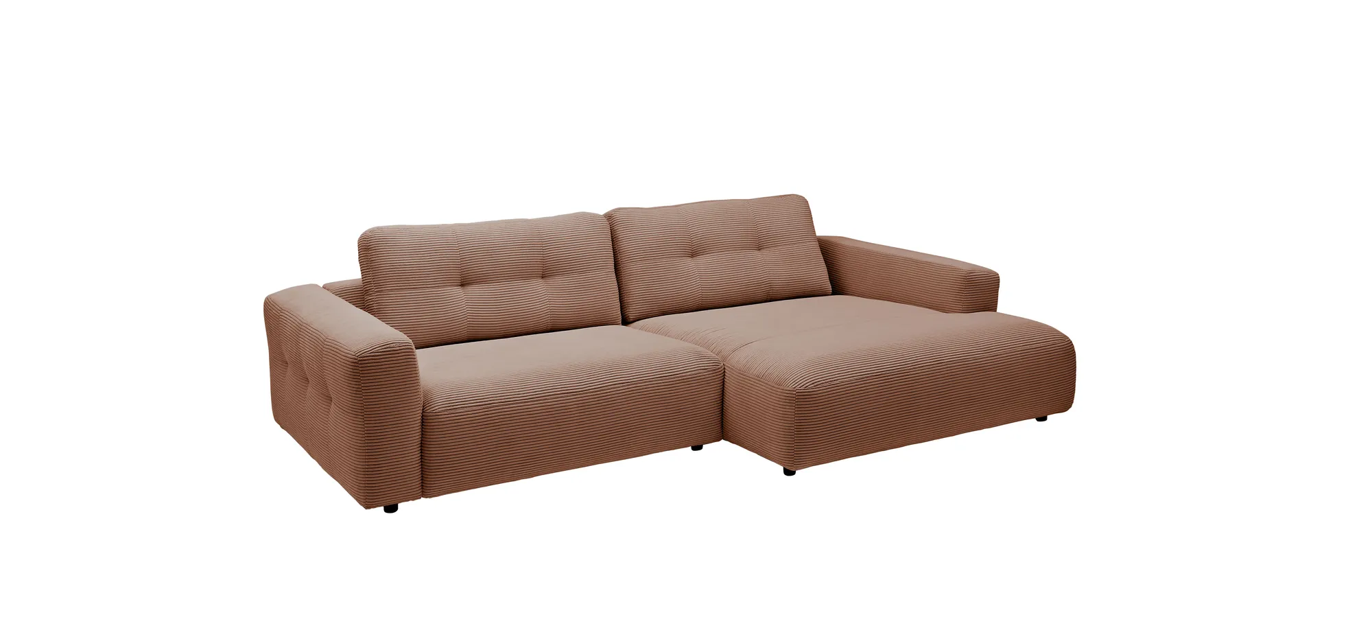 Ecksofa - 1,5-Sitzer mit Longchair rechts, Cord, Hellbraun