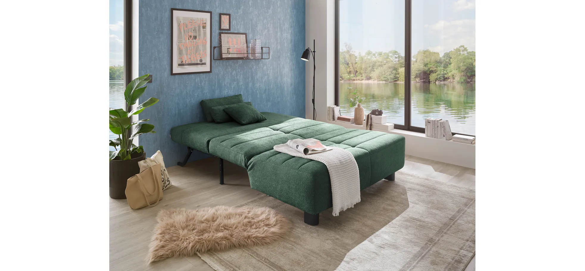 Faltsofa Easy - 2-Sitzer ohne Armlehne, ca. 140 cm inkl. Schlaffunktion, Stoff, Dunkelgrün Faltsofa Easy - 2-Sitzer ohne Armlehne, ca. 140 cm inkl. Schlaffunktion, Stoff, Dunkelgrün