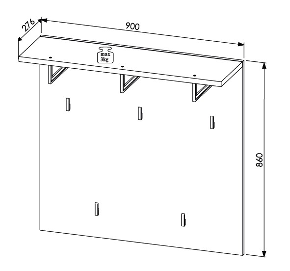 Garderobenpaneel, weiß - Ilaria