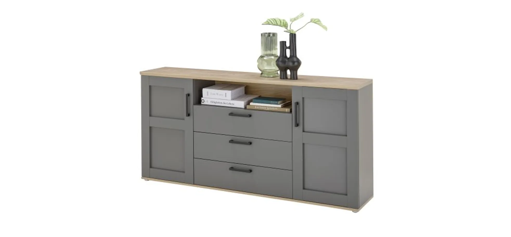 Sideboard - B ca. 186 cm, Grau, Artisan Eiche Nachbildung